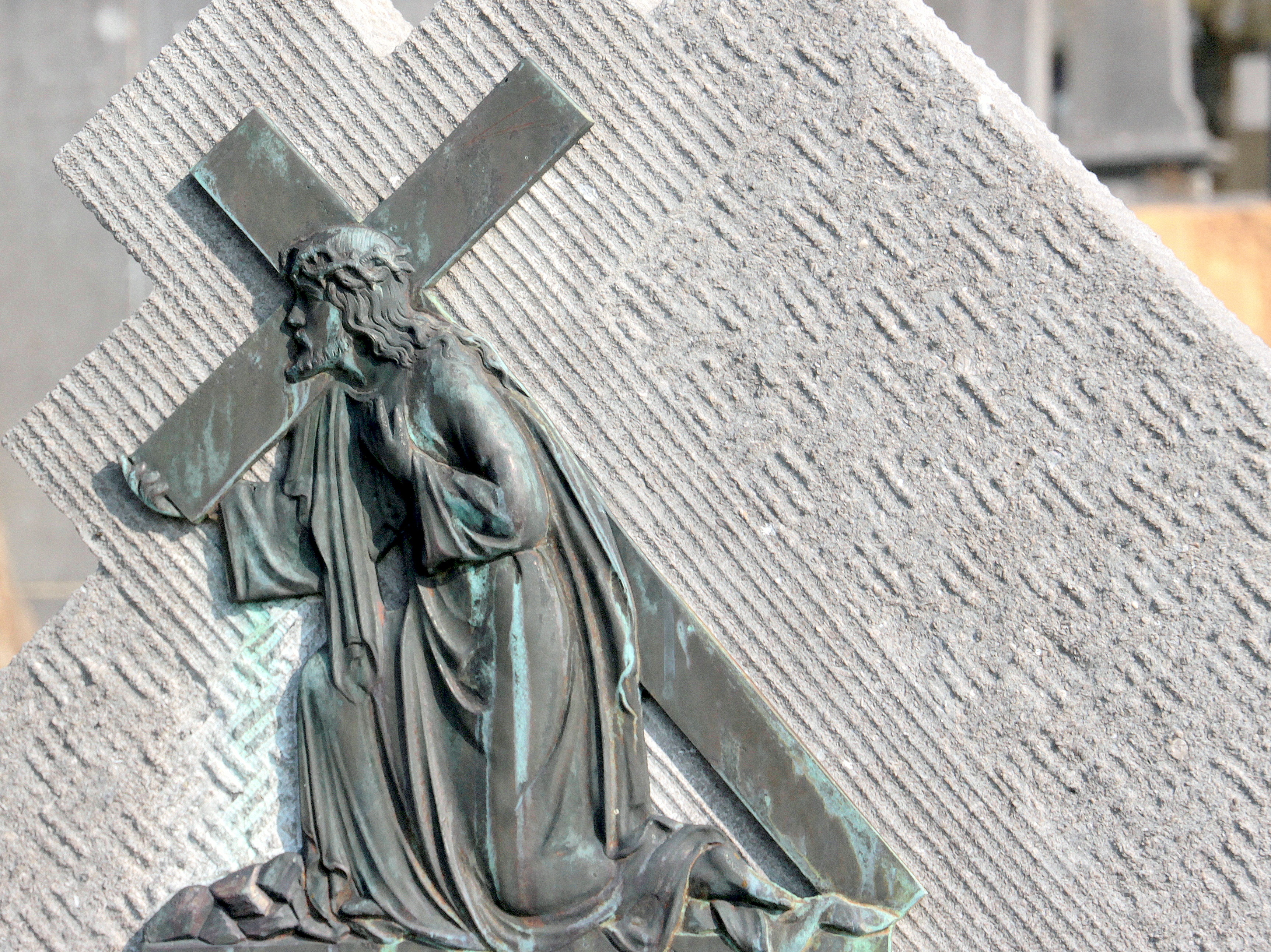 sculpture, human representation, cross, faith, crown of thorns, silver colored, christ, no people, cemetery, art and craft, spirituality, tomb, close-up, HD Wallpaper