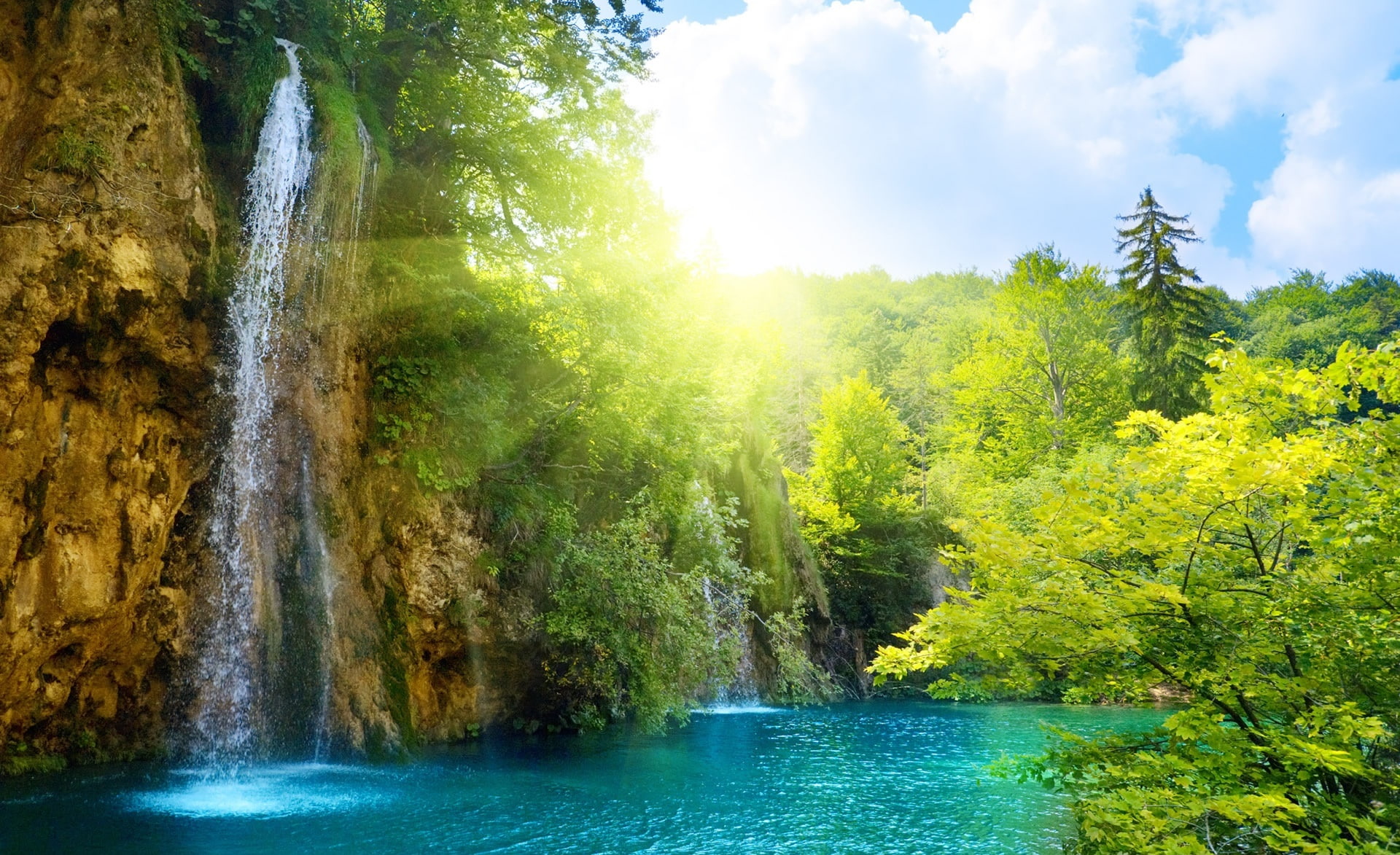 growth, outdoors, amazing, land, flowing, tree, river, power in nature, 1080P, waterfall, scenics - nature, beauty in nature, green color, plant, sky, HD Wallpaper