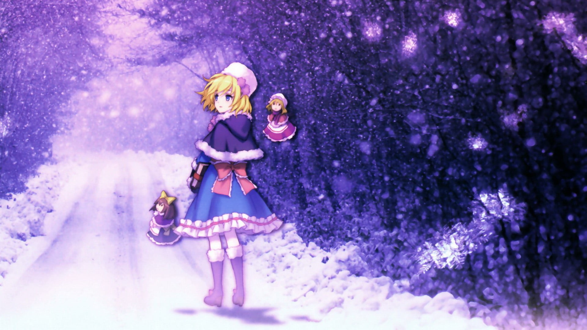 one person, Alice Margatroid, studio shot, anime girls, trees, clothing, full length, women outdoors, motion, hair, Touhou, 1080P, hat, plant, purple, HD Wallpaper