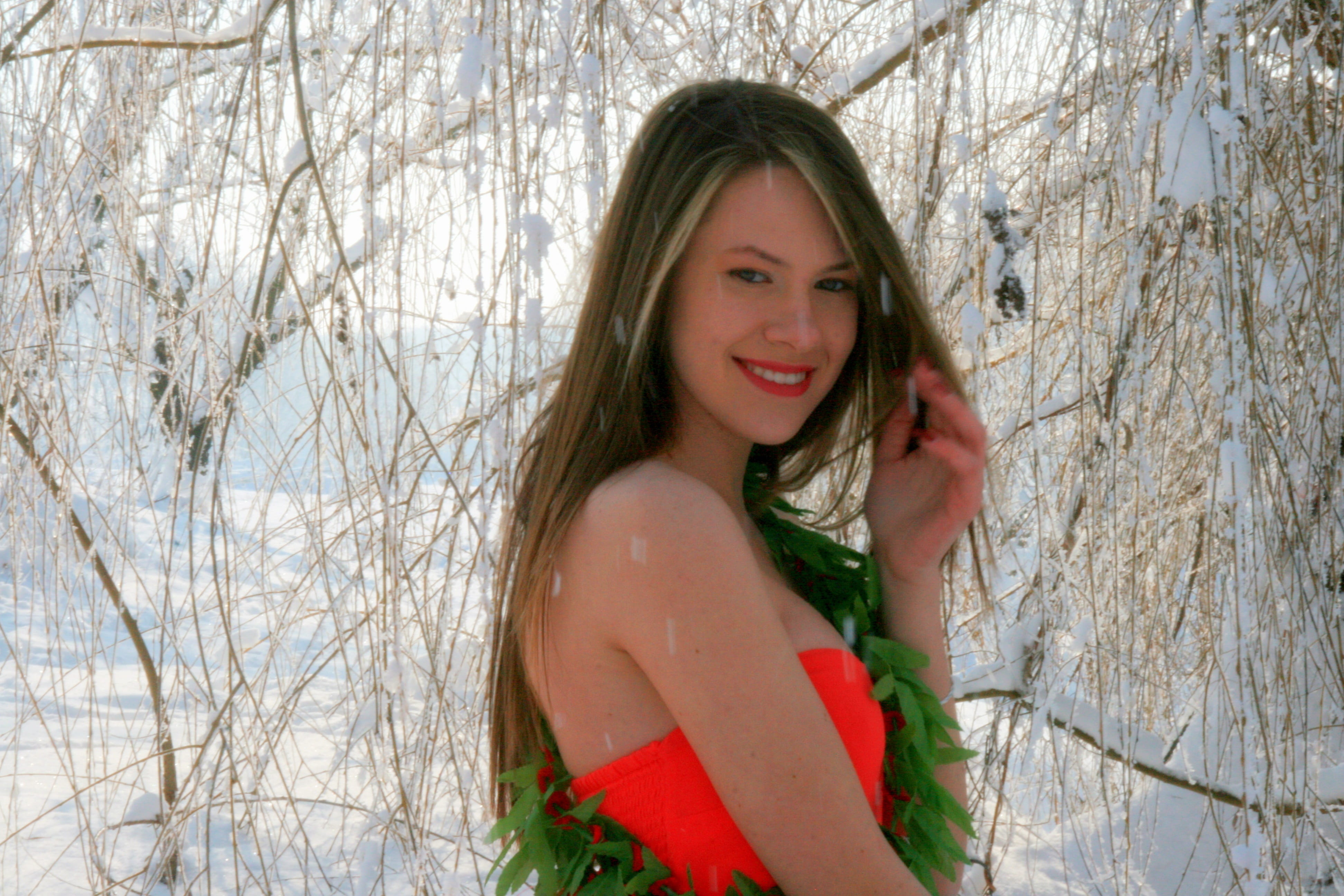 hair, smiling, day, long hair, princess, tree, plant, white, outdoors, young adult, Blonde, Dress, one person, one woman only, emotion, Girl, Snow, women, HD Wallpaper