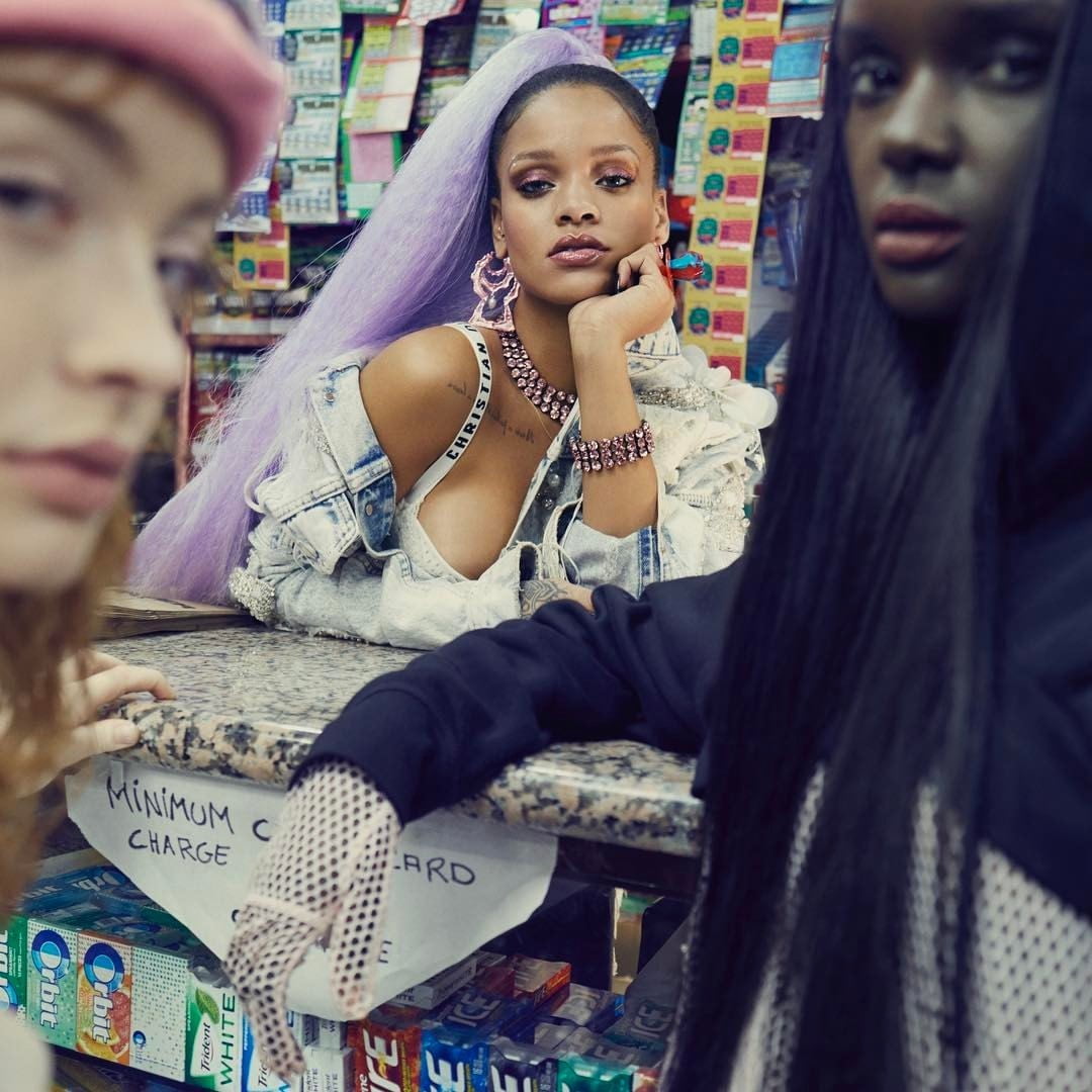 retail display, young adult, people, celebrity, group of people, clothing, jewelry, retail, text, Rihanna, shopping, waist up, 480P, ebony, consumerism, Phone HD Wallpaper