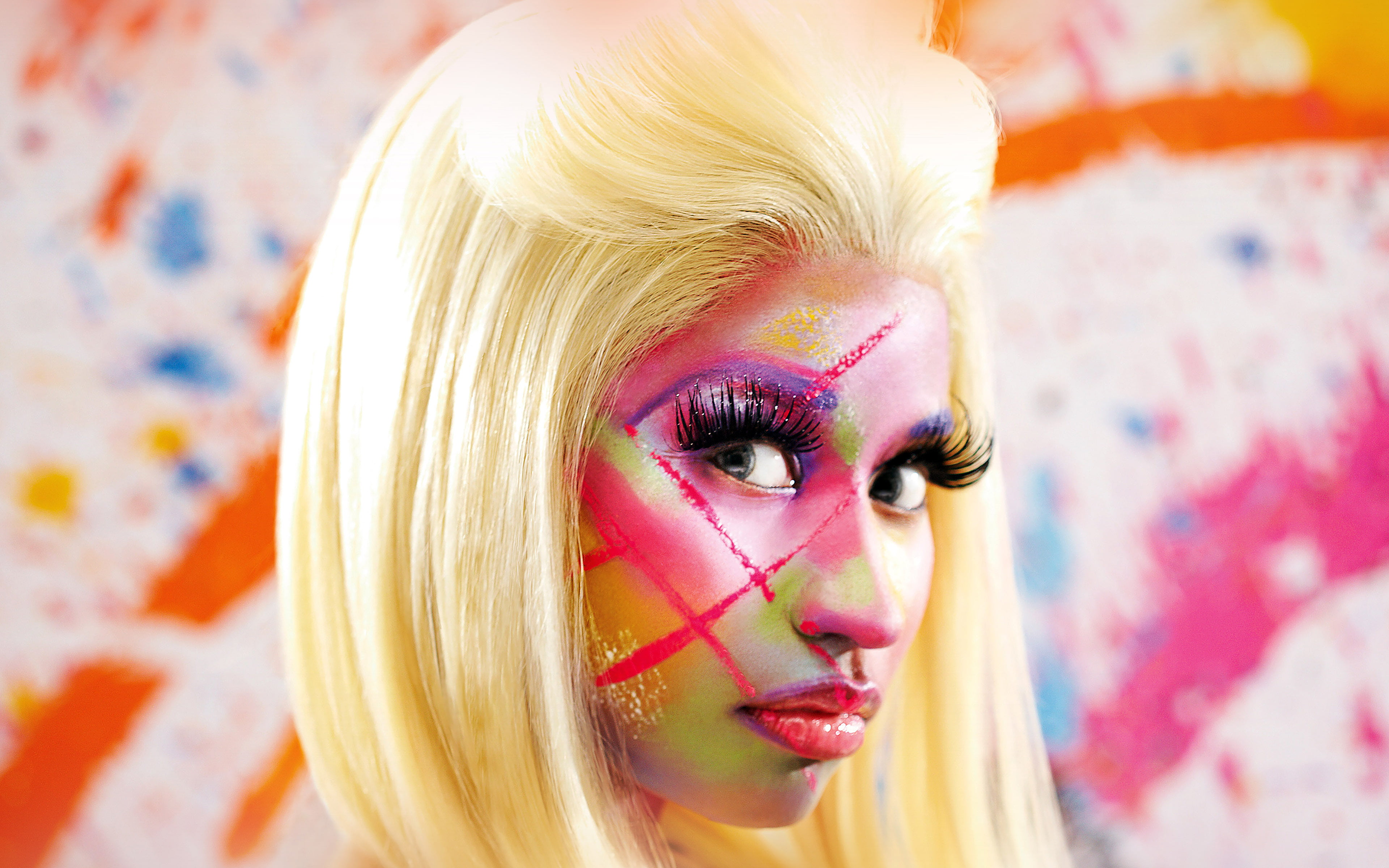 one person, multi colored, hairstyle, young adult, close-up, nicki, music, pink color, human face, make-up, creativity, blond hair, eyeshadow, girl, art and craft, HD Wallpaper