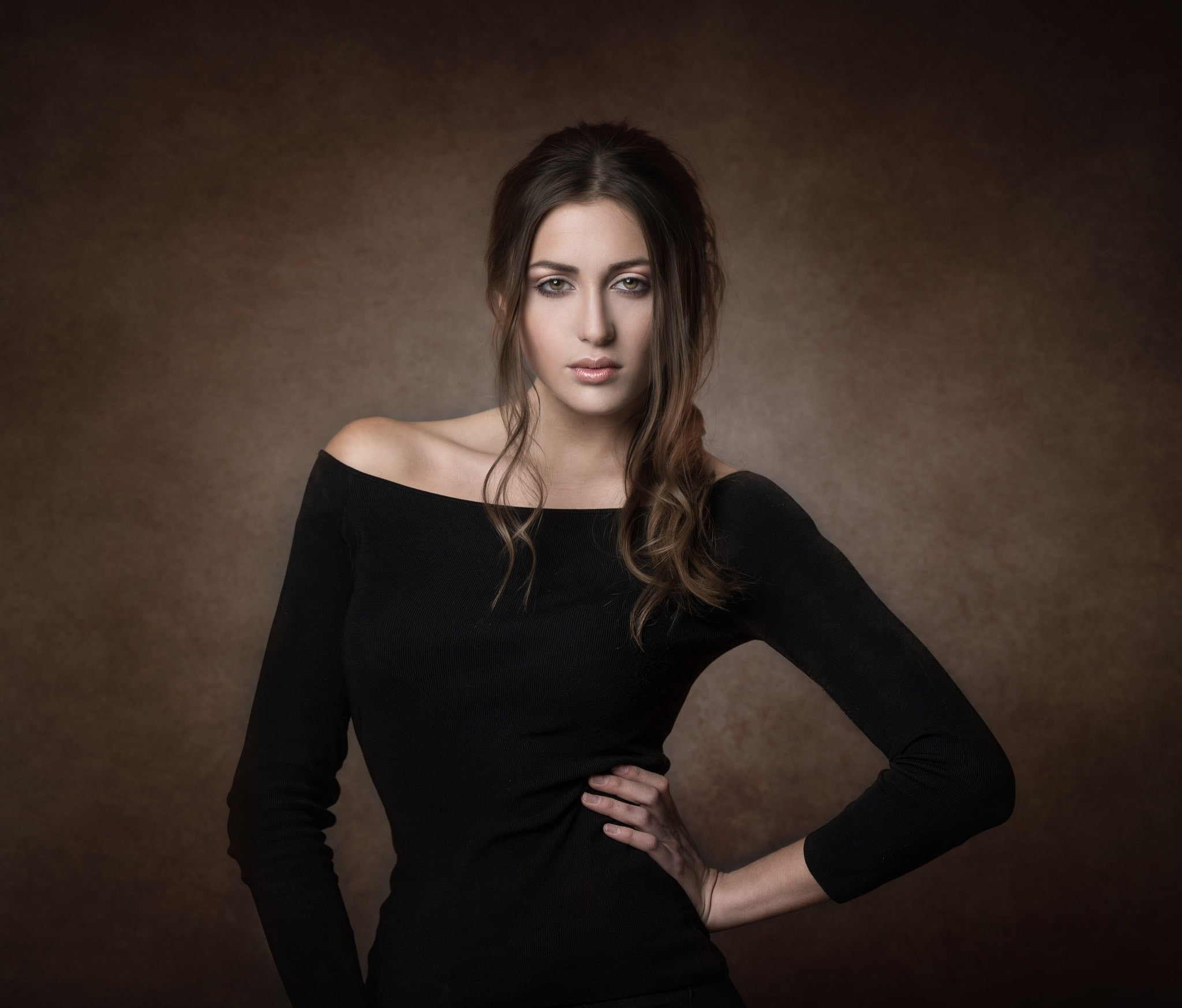 hairstyle, beauty, Joachim Bergauer, studio shot, hair, 1080P, looking at camera, clothing, standing, fashion, glamour, dress, 500px, beautiful people, HD Wallpaper