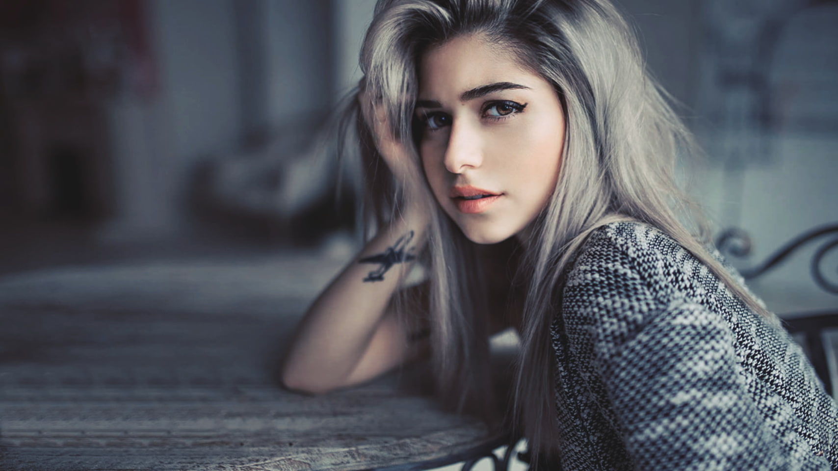 women, 720P, Galina Rover, sweater, tattoo, model, HD Wallpaper