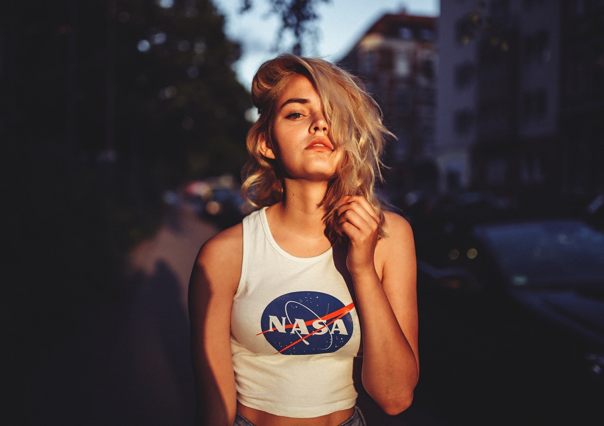 beautiful woman, young women, standing, NASA, front view, blonde, one person, face, women, focus on foreground, Rachel Ann Yampolsky, adult, model, long hair, HD Wallpaper