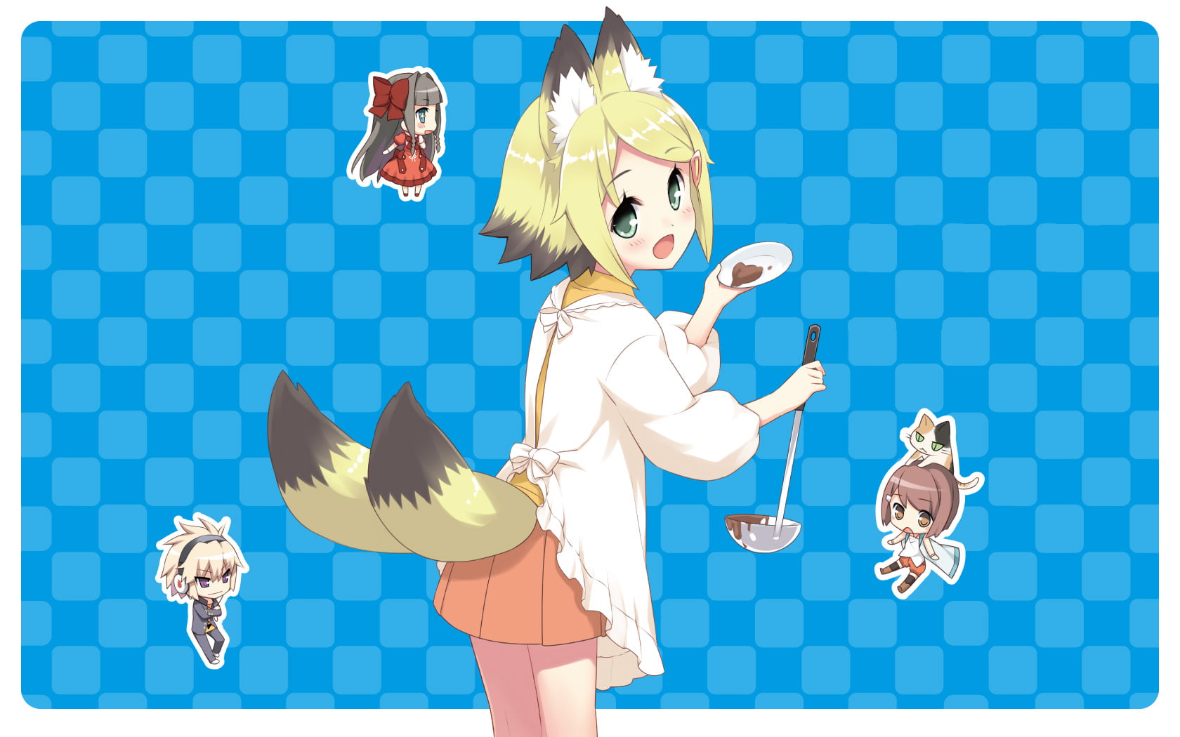 human representation, Mikeneko, nekomimi, Mondaiji-tachi ga Isekai kara Kuru Sou Desu yo?, tail, haired, celebration, 720P, blue, yellow, sky, people, HD Wallpaper
