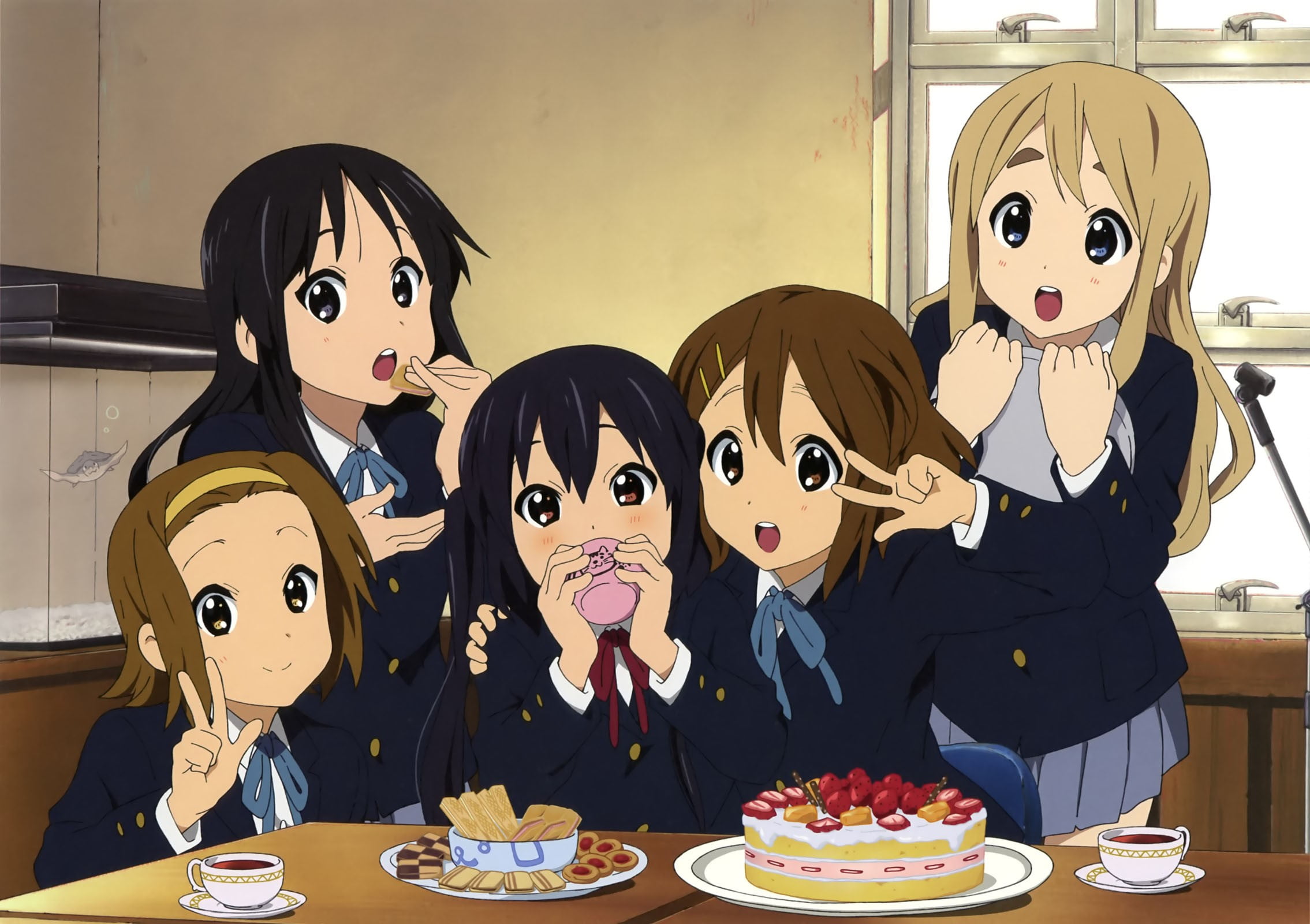 birthday, halloween, Kotobuki Tsumugi, Tainaka Ritsu, celebration, anime, sweet, K-ON!, table, baked, 1080P, representation, anime girls, disguise, fun, HD Wallpaper