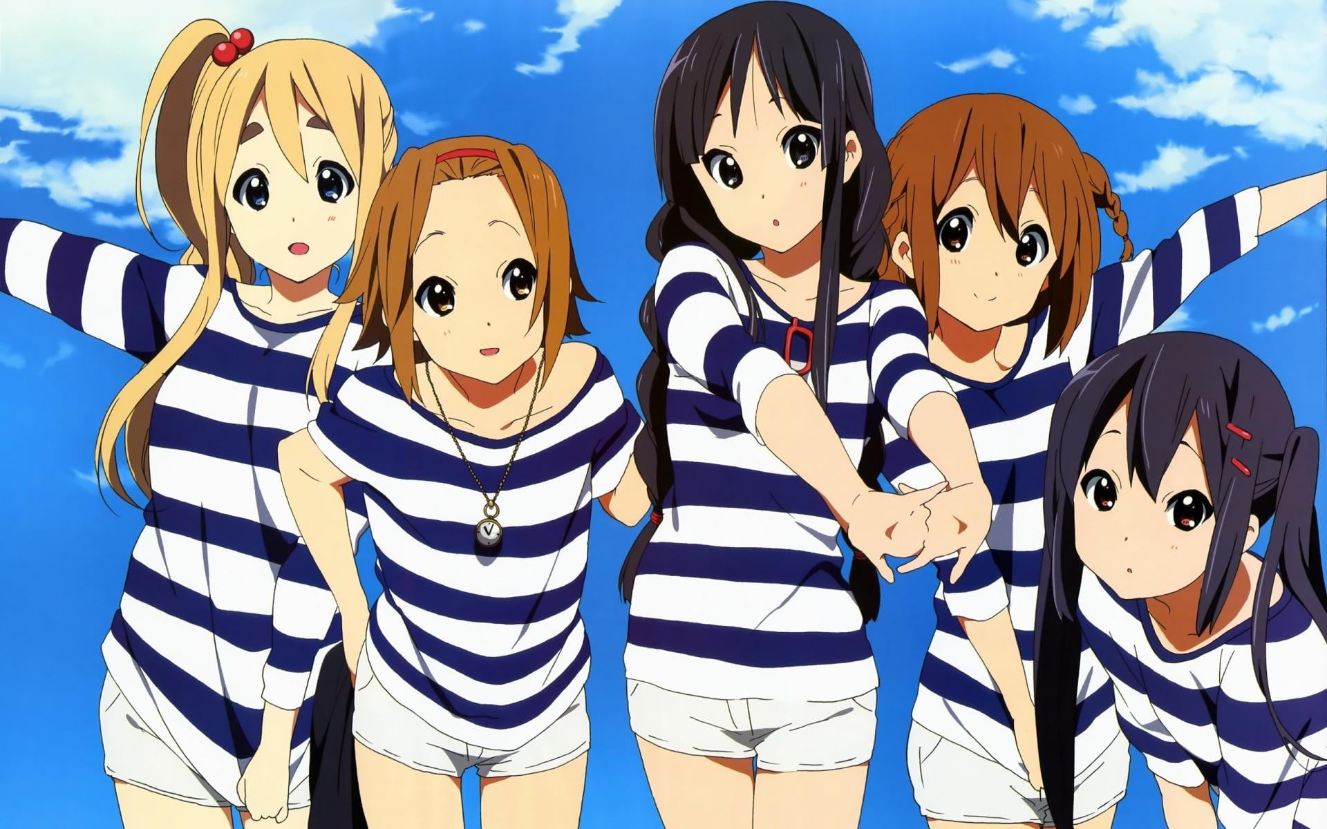 childhood, 1080P, disguise, portrait, representation, women, Hirasawa Yui, togetherness, anime girls, Akiyama Mio, day, nature, looking at camera, Nakano Azusa, HD Wallpaper