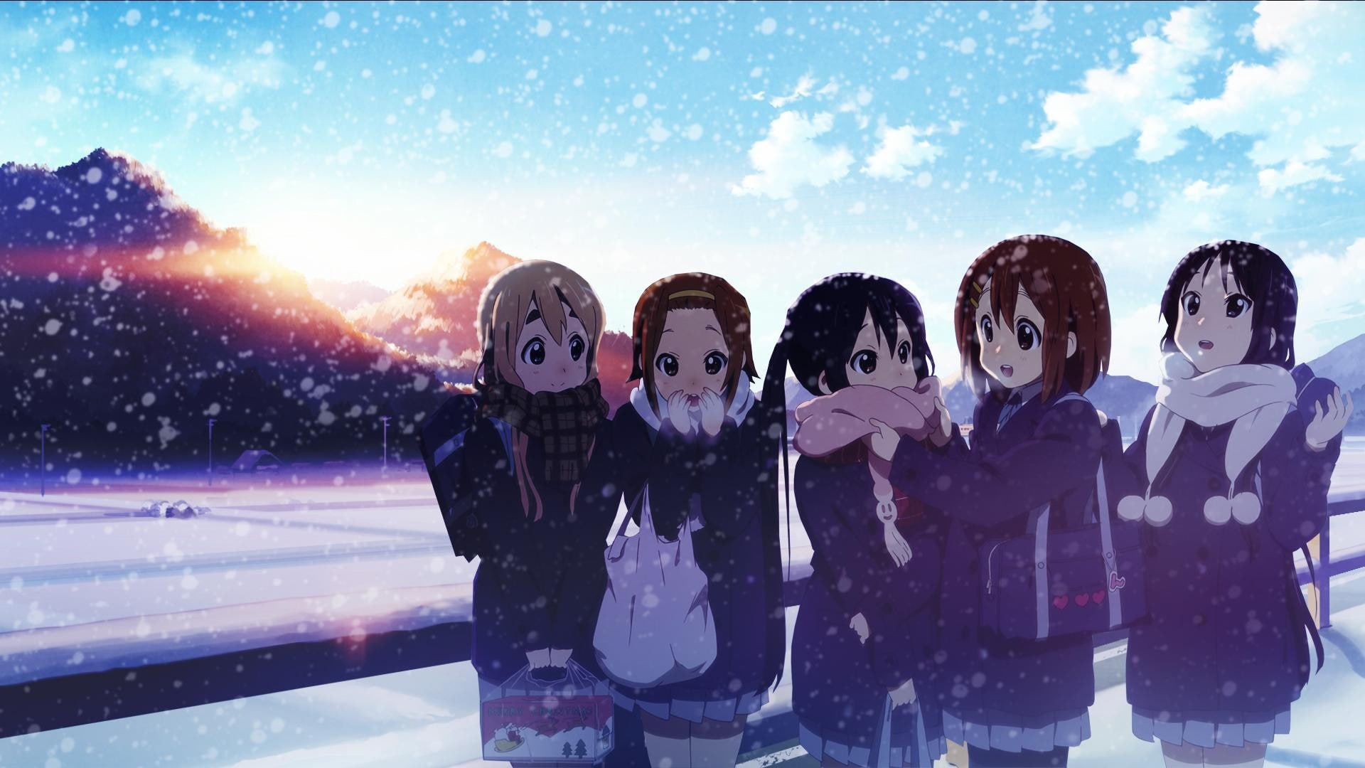 K-ON!, Nakano Azusa, anime, 1080P, Tainaka Ritsu, Hirasawa Yui, scarf, Akiyama Mio, snow, Kotobuki Tsumugi, HD Wallpaper