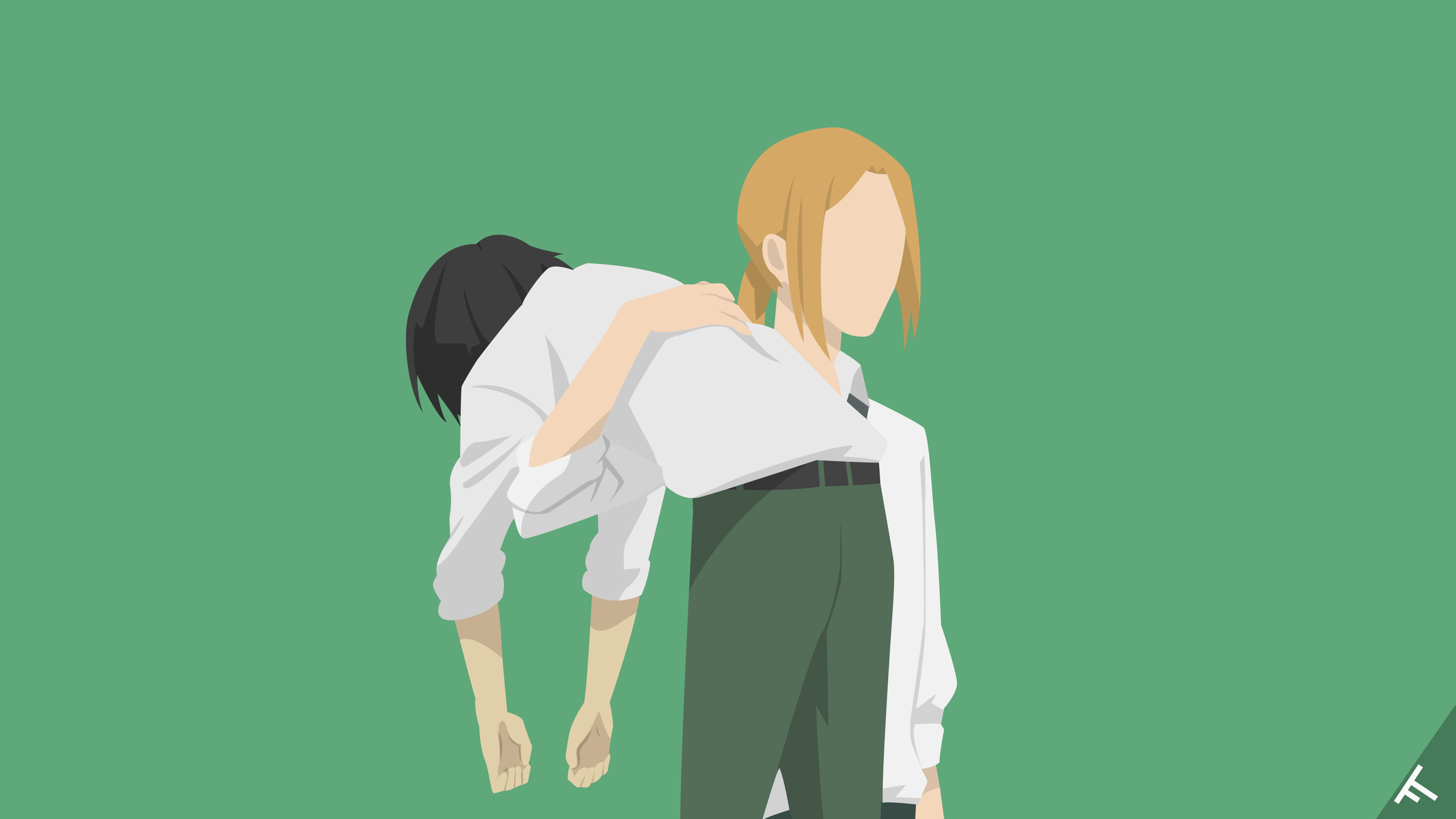 side view, real people, Tanaka-kun wa Itsumo Kedaruge, green background, green color, colored background, adult, Ohta, anime, people, young adult, 4K, HD Wallpaper