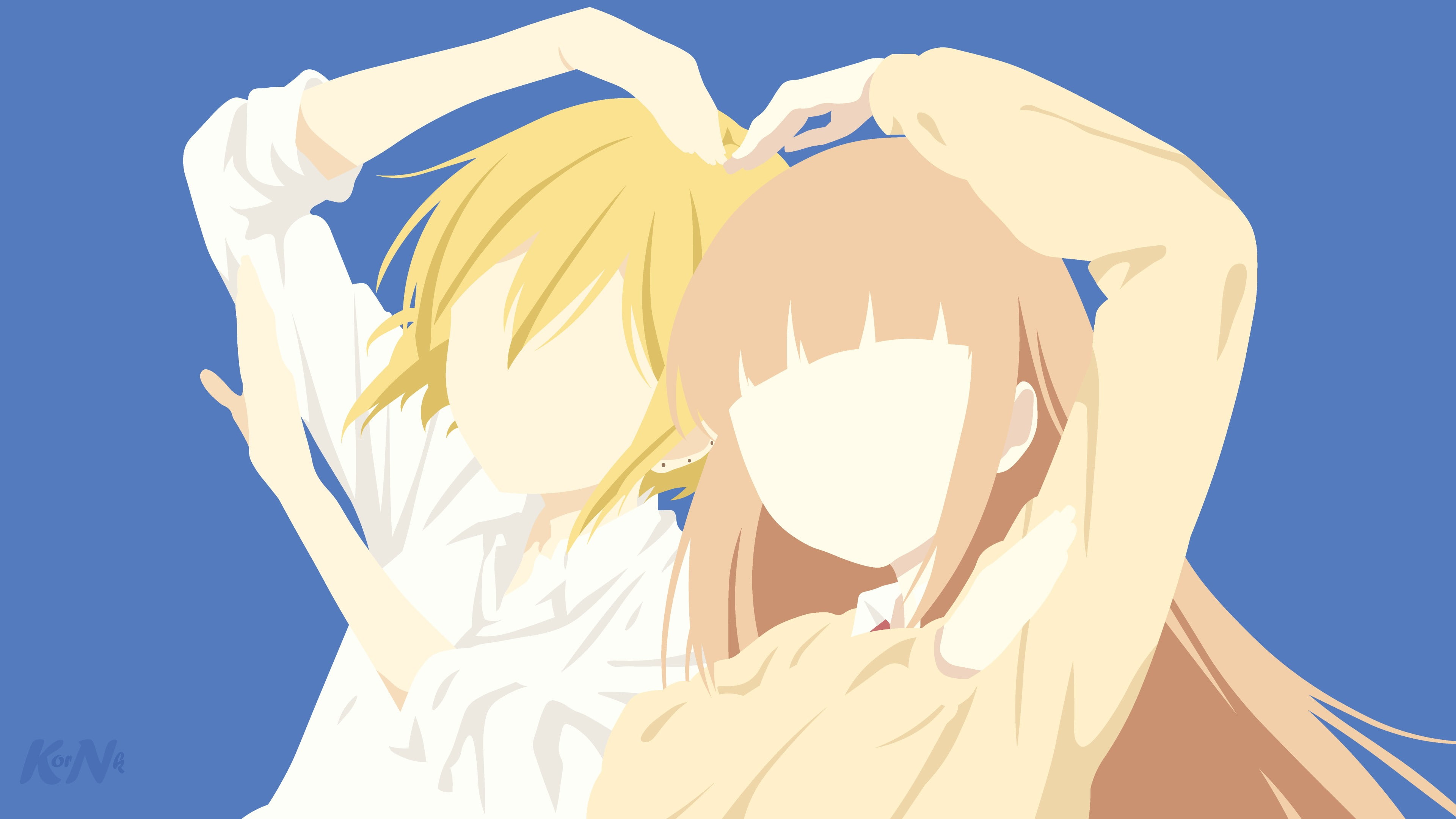 low angle view, sunny, leisure activity, Echizen, anime girls, sky, 4K, people, sunlight, casual clothing, two people, blue, day, clothing, men, women, HD Wallpaper