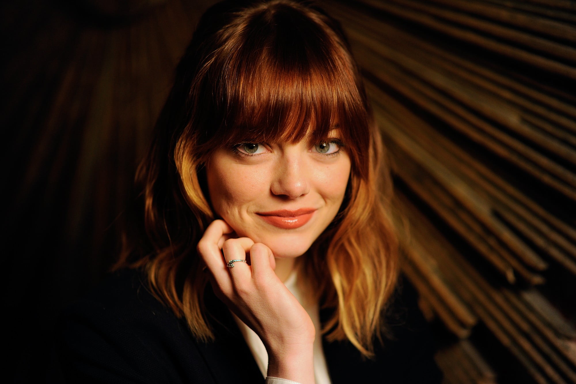 human face, body part, Emma Stone, bangs, headshot, shirt, one person, actress, crew, adult, smiling, looking at camera, redhead, happiness, beautiful people, HD Wallpaper