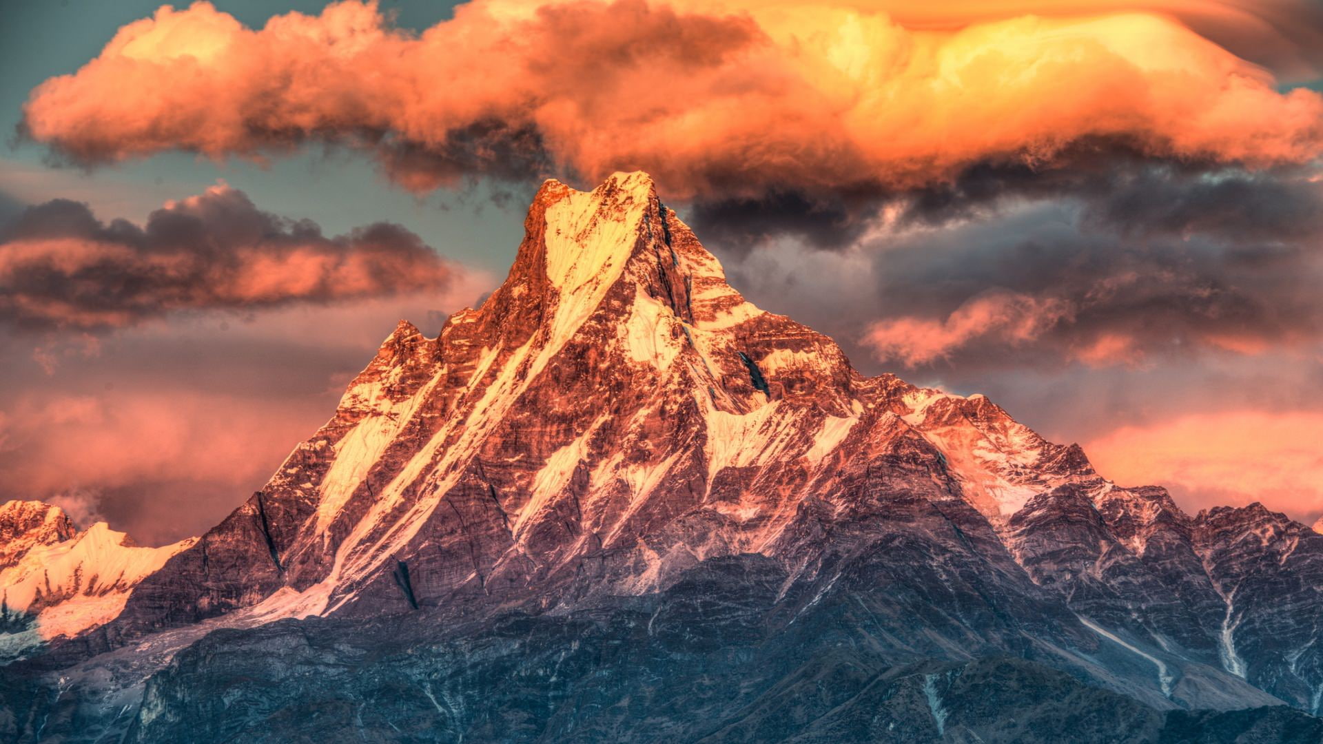 dramatic sky, environment, beauty in nature, scenics - nature, landscape, no people, sky, mountain range, rock, 1080P, non-urban scene, sunset, mountain, HD Wallpaper