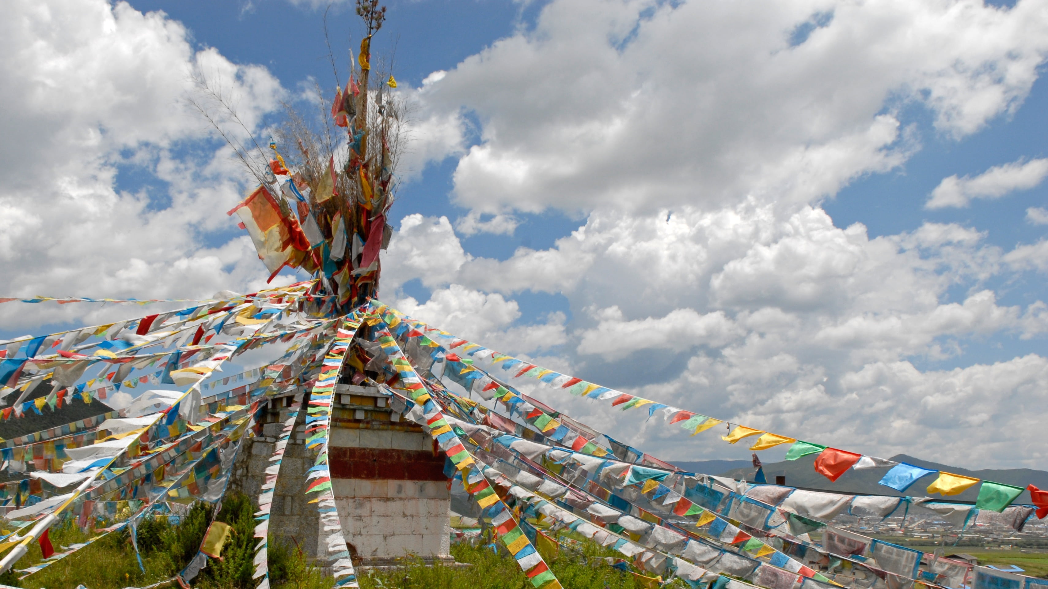 banners, flag, decoration, wind, celebration, no people, prayer flags, large group of objects, environment, nature, connected, tibetan, event, clouds, landscape, HD Wallpaper