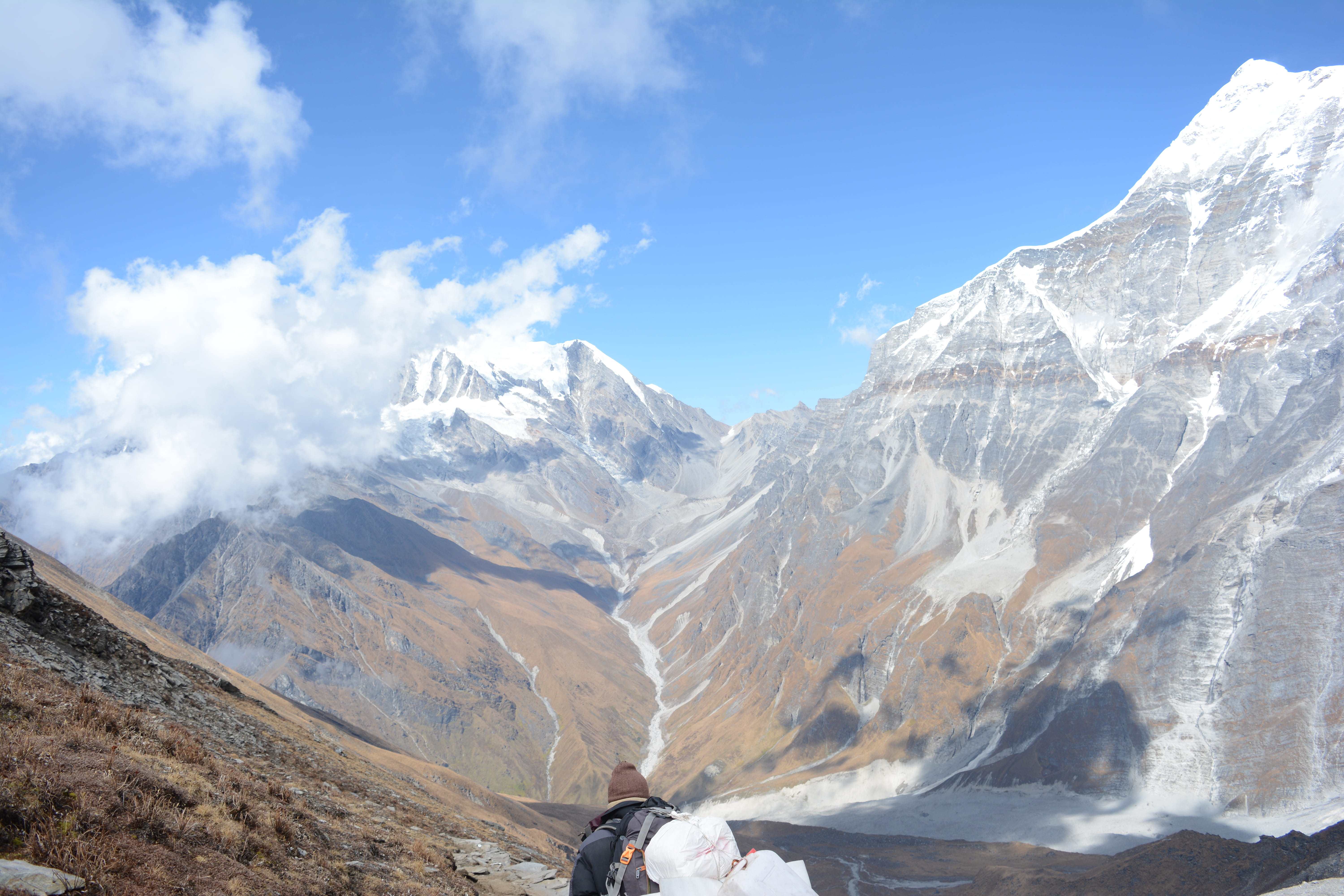 person, top, tranquility, sky, blue, adventure, india, day, snow, white, tranquil scene, formation, outdoors, mountain peak, lifestyles, scenics - nature, HD Wallpaper