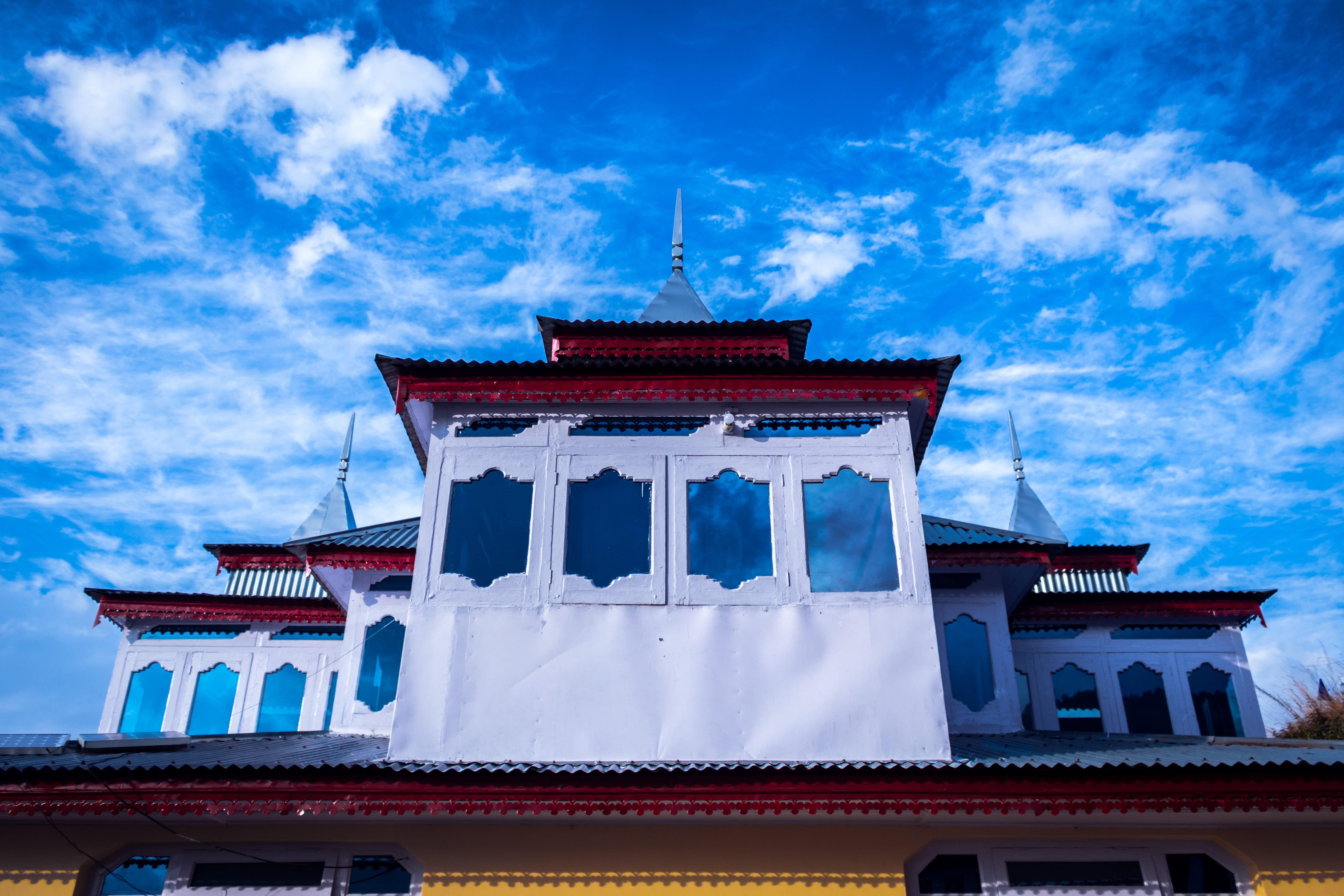 outdoors, kedarkantha base camp, clouds, no people, nature, built structure, day, northindian, low angle view, home, history, roof, house, cloud - sky, HD Wallpaper