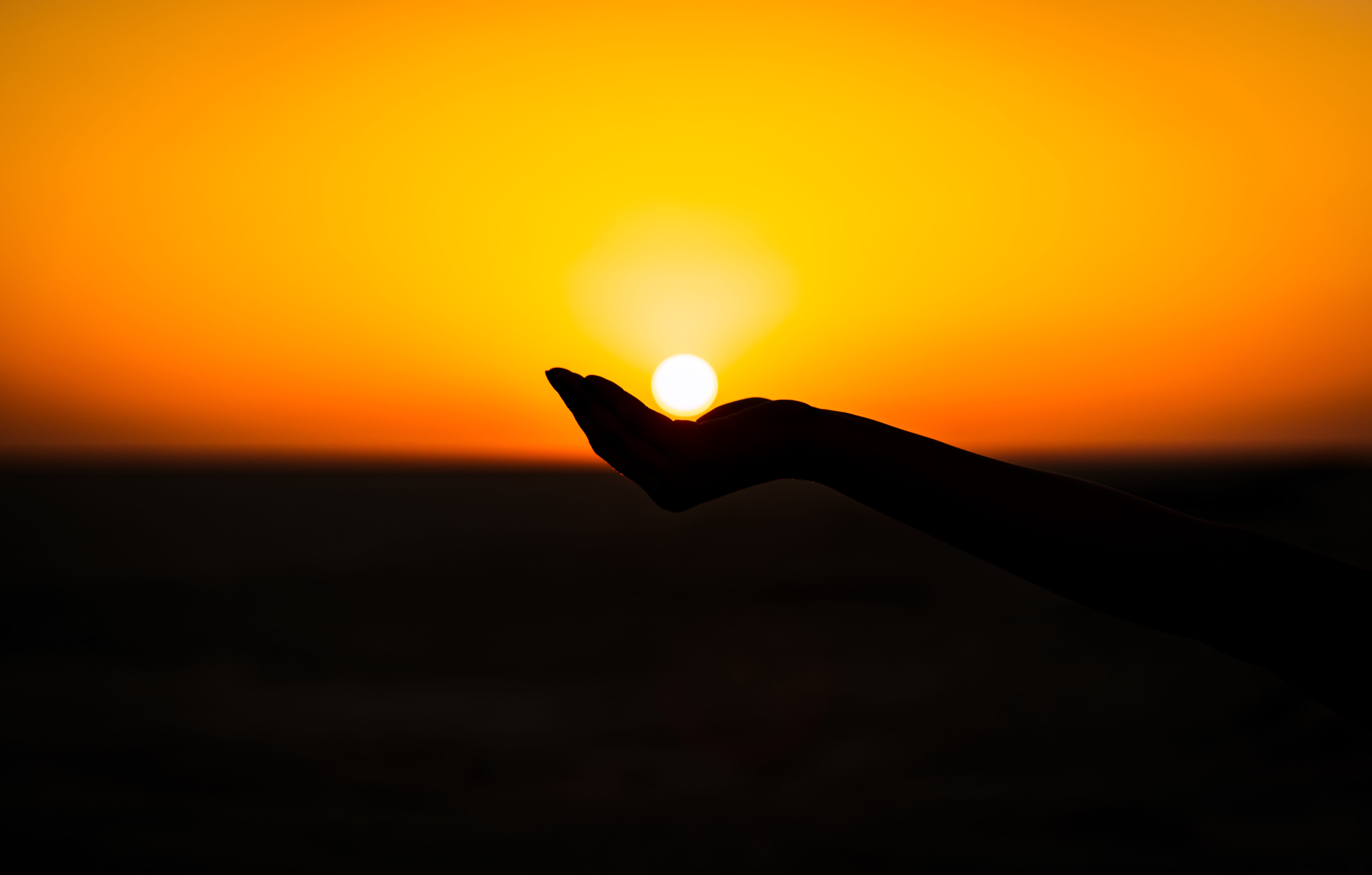 hand, kutch, sky, nature, sunset, sun, sunsetcolors, finger, colors, human limb, scenics - nature, orange color, incredibleindia, human body part, 5K, HD Wallpaper