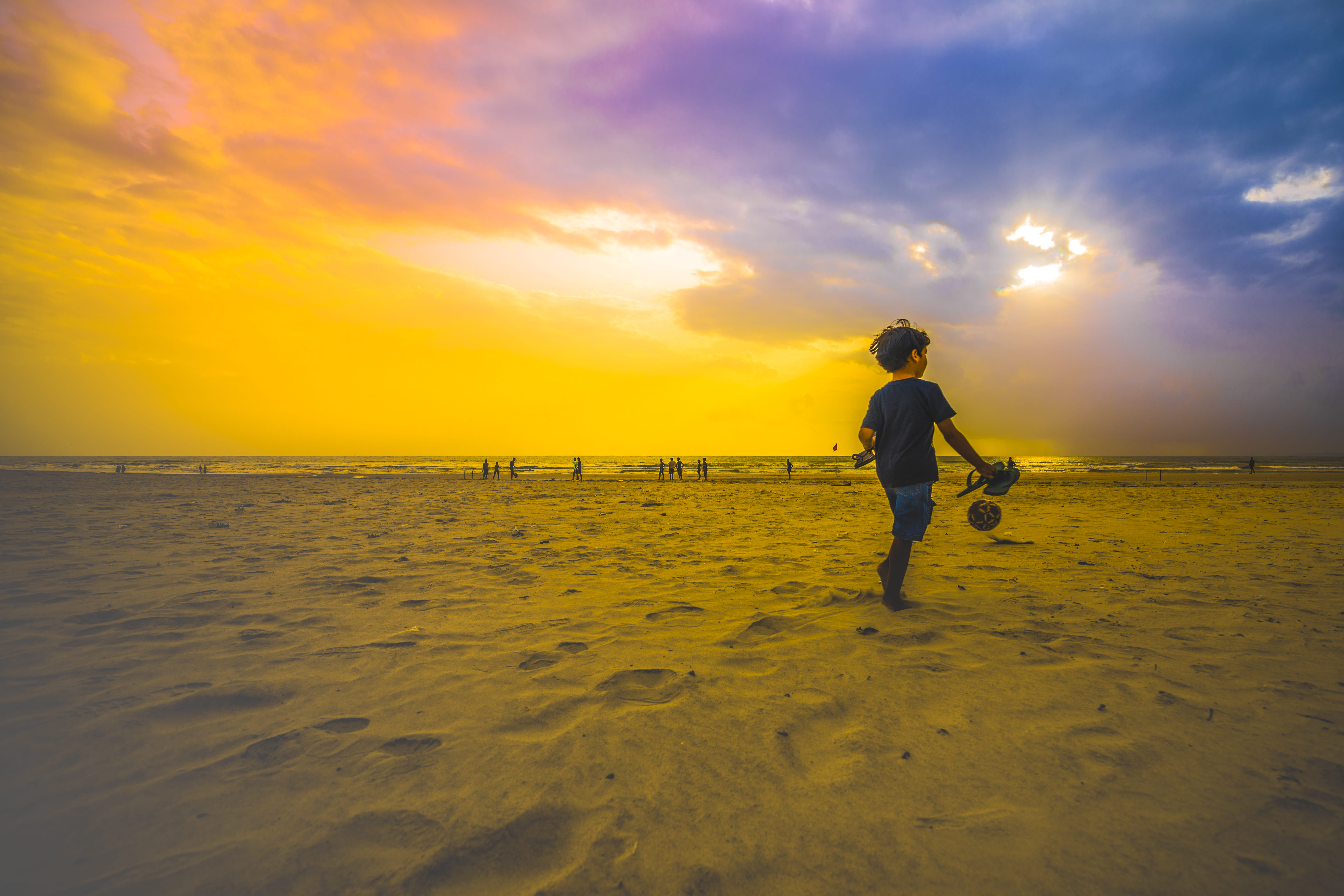 waterfalls, sky, sunset, one person, waterfront, sunrays, horizon, incredibleindia sunrise, chennai, land, stream beach, beauty in nature, sun, beach, sand, HD Wallpaper