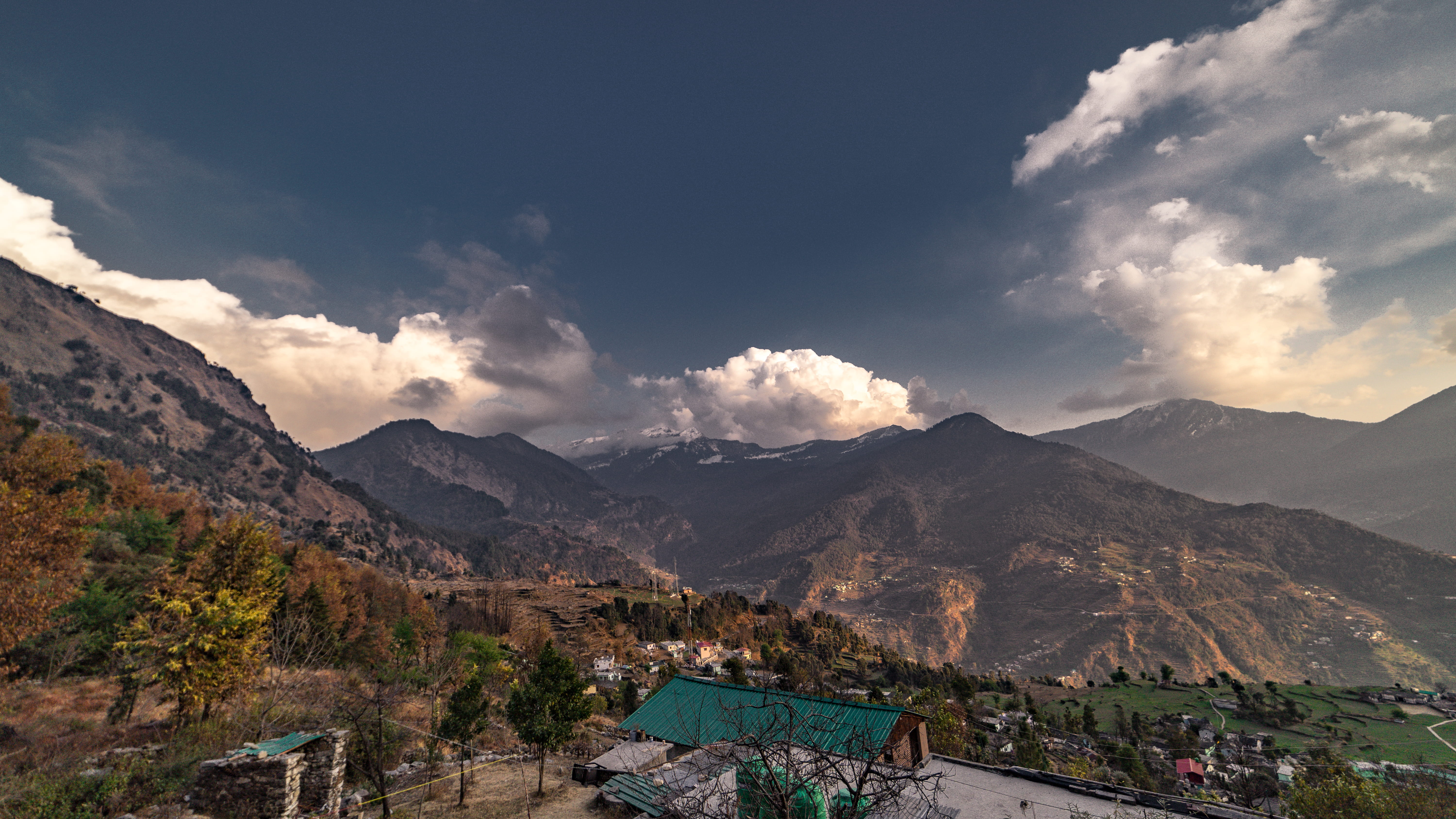 mountain, high angle view, housing, cloud, outdoors, no people, built structure, architecture, scenics - nature, travel destinations, city, weather, mountain range, HD Wallpaper