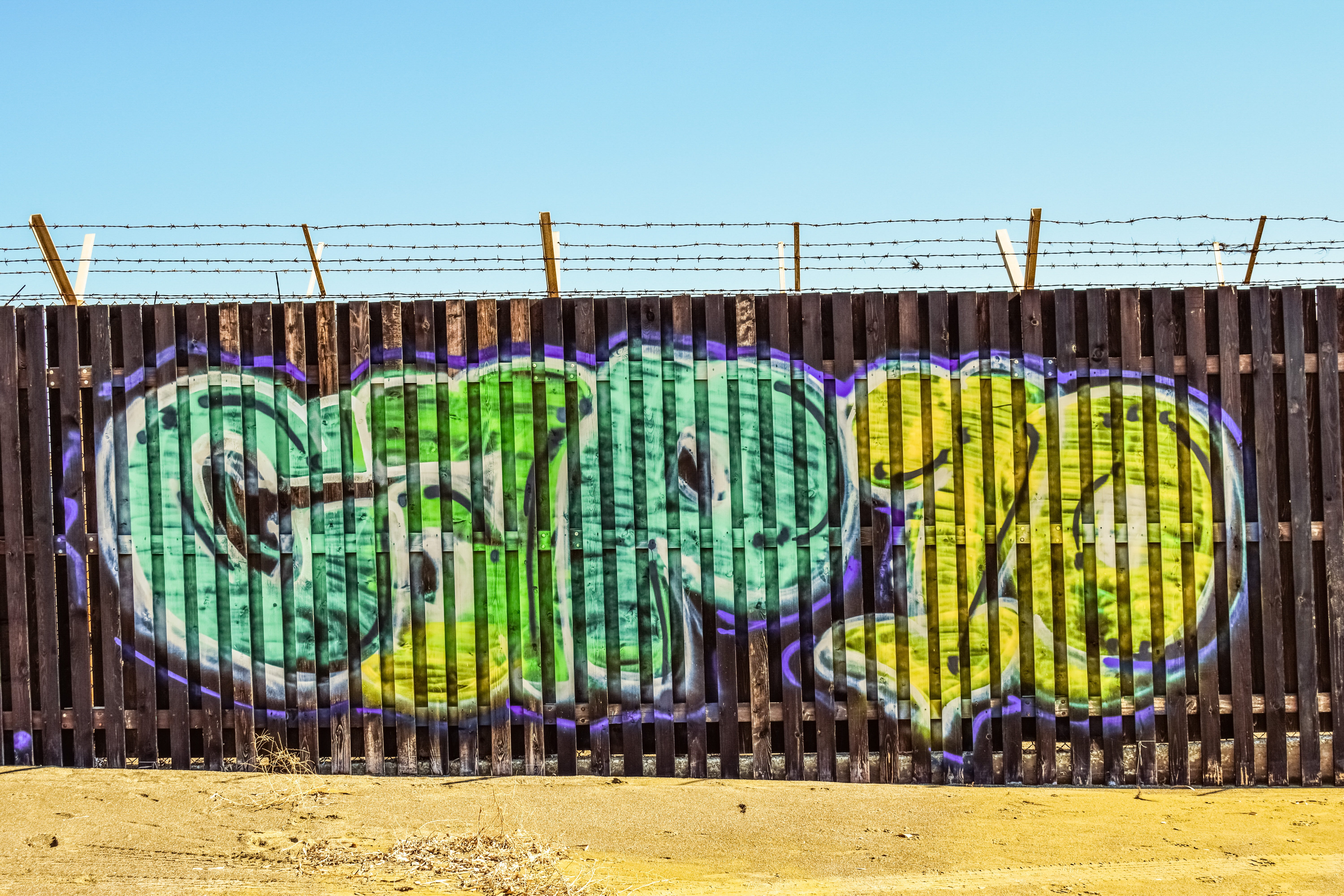text, built structure, security, building exterior, protection, day, blue, army camp, street art, fence, no people, sky, cyprus, creativity, art and craft, HD Wallpaper