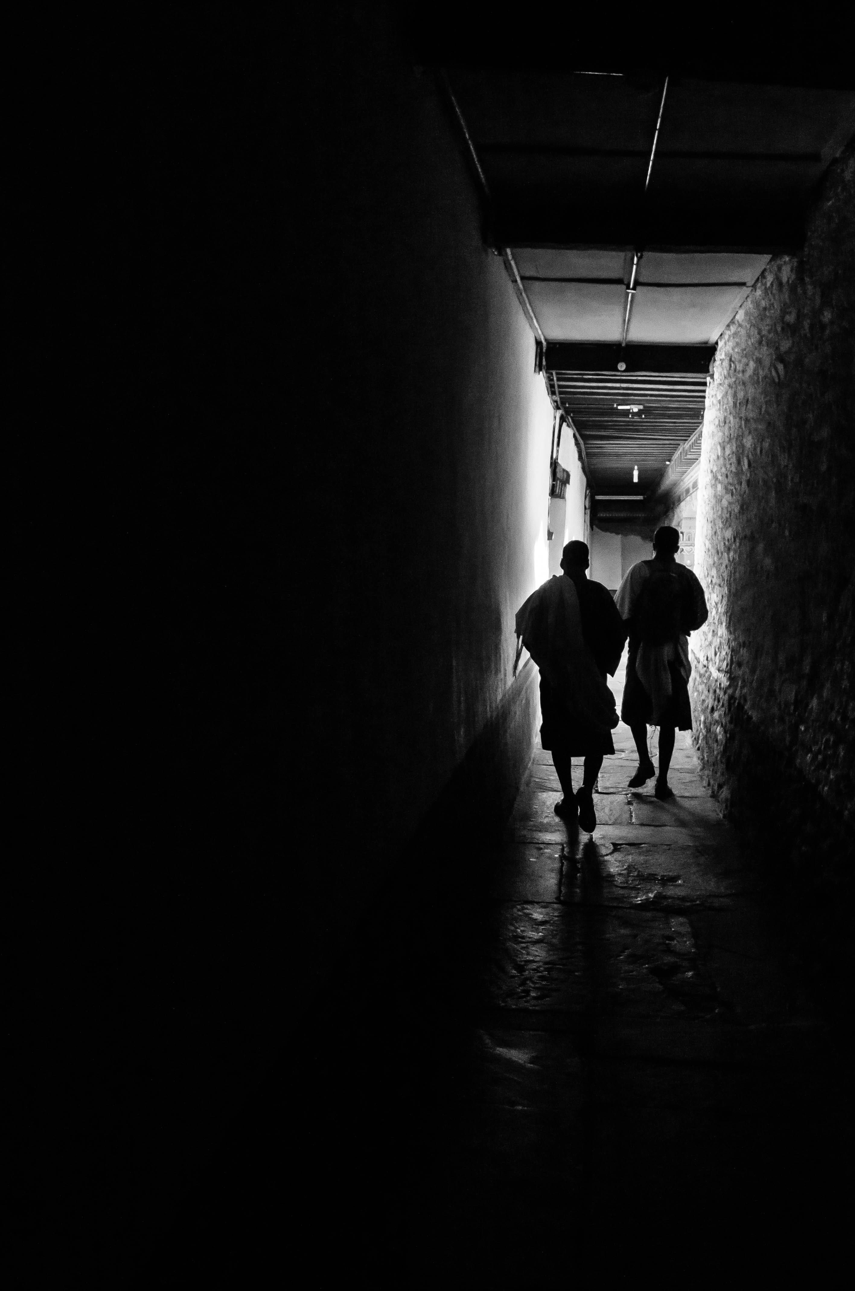 light, child, women, ceiling, bhutan, walking, indoors, architecture, light at the end of the tunnel, direction, men, punakha dzong, two people, real people, Phone HD Wallpaper