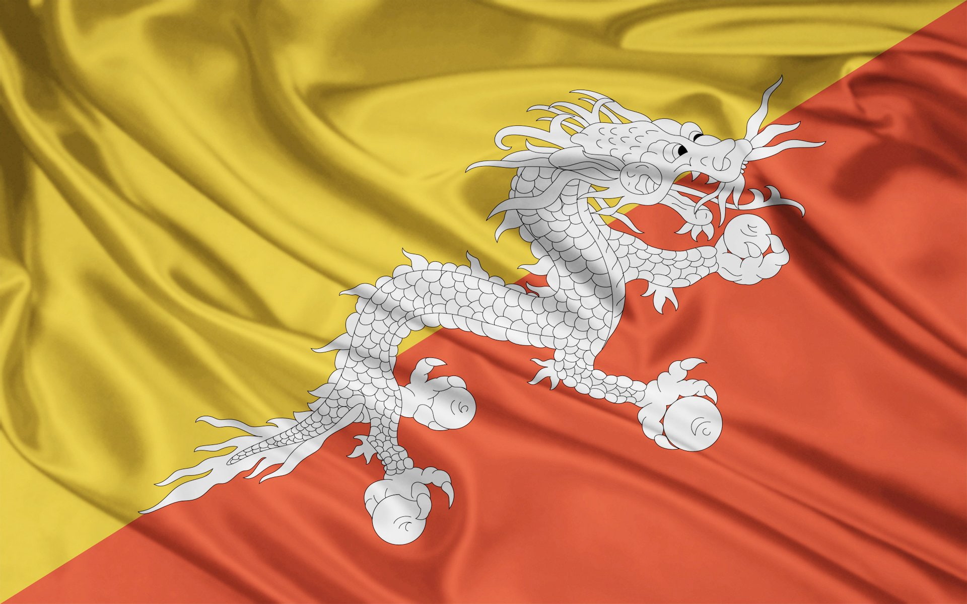 Flag, Dragon, Flag Of Bhutan, Flags, 1080P, Bhutan, HD Wallpaper