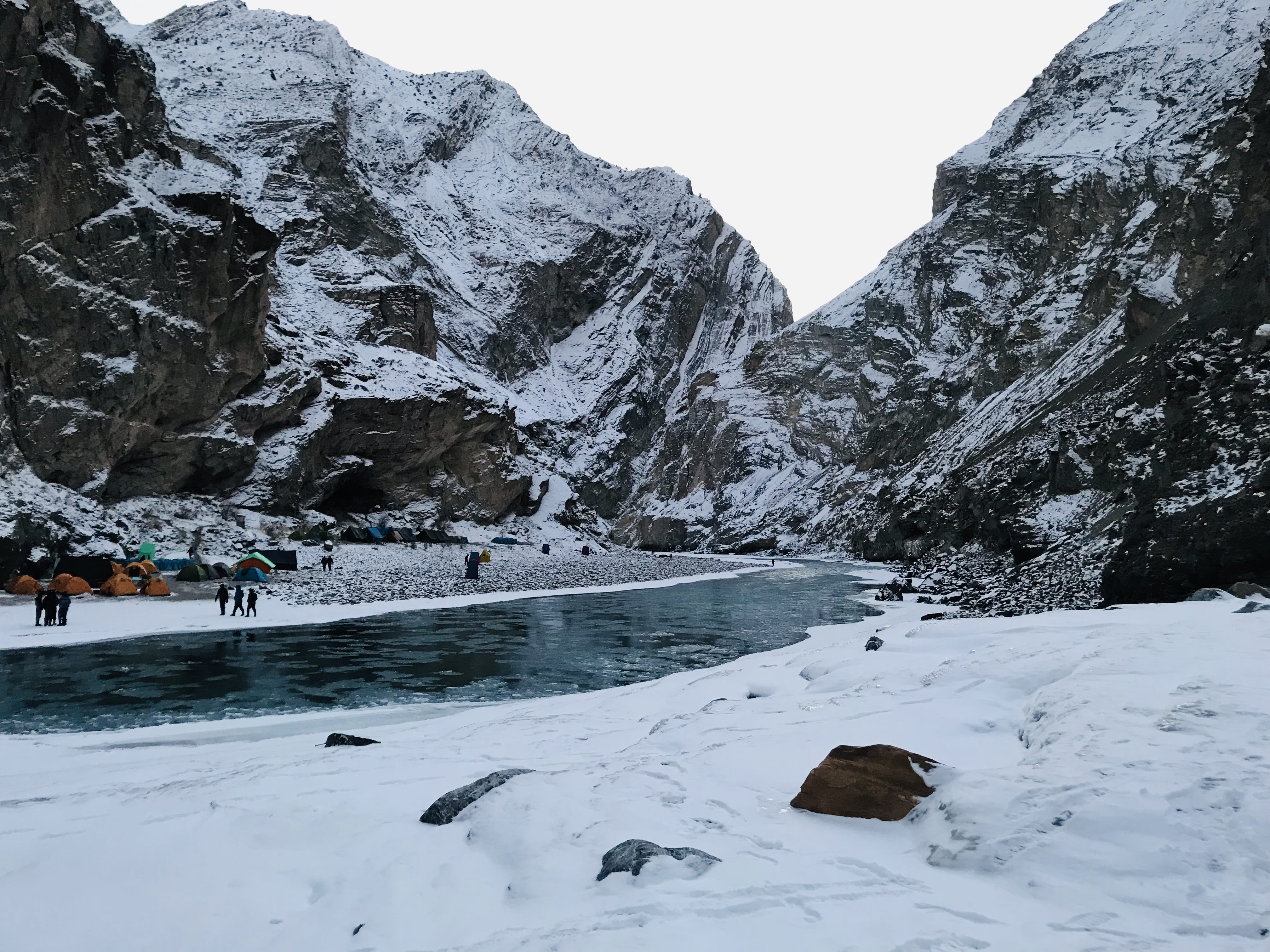 white color, tranquil scene, nature, zanskar valley rd, sport, glacier, surrounded, river, tranquility, human, adventure, scenics - nature, sports, rock, HD Wallpaper