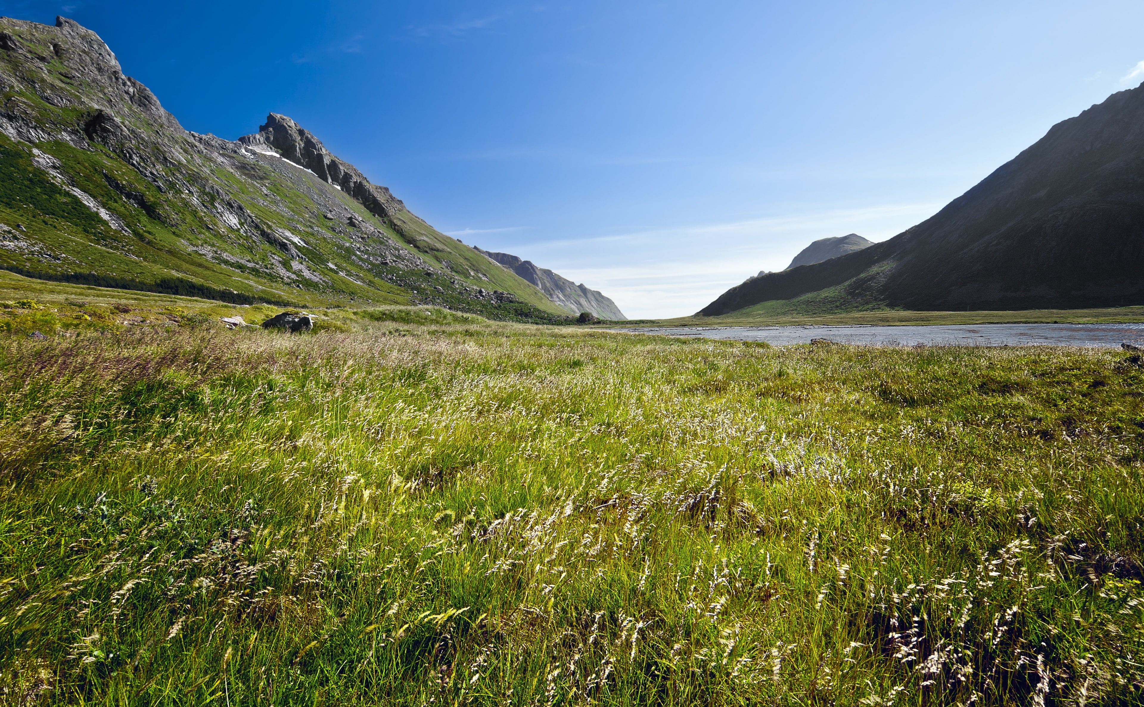 tranquil scene, scenics - nature, regionwide, idyllic, day, sky, no people, nussfjord, mountain range, olympus, lofoten, Fjord, 4K, Mountains, flakstadkommune, HD Wallpaper