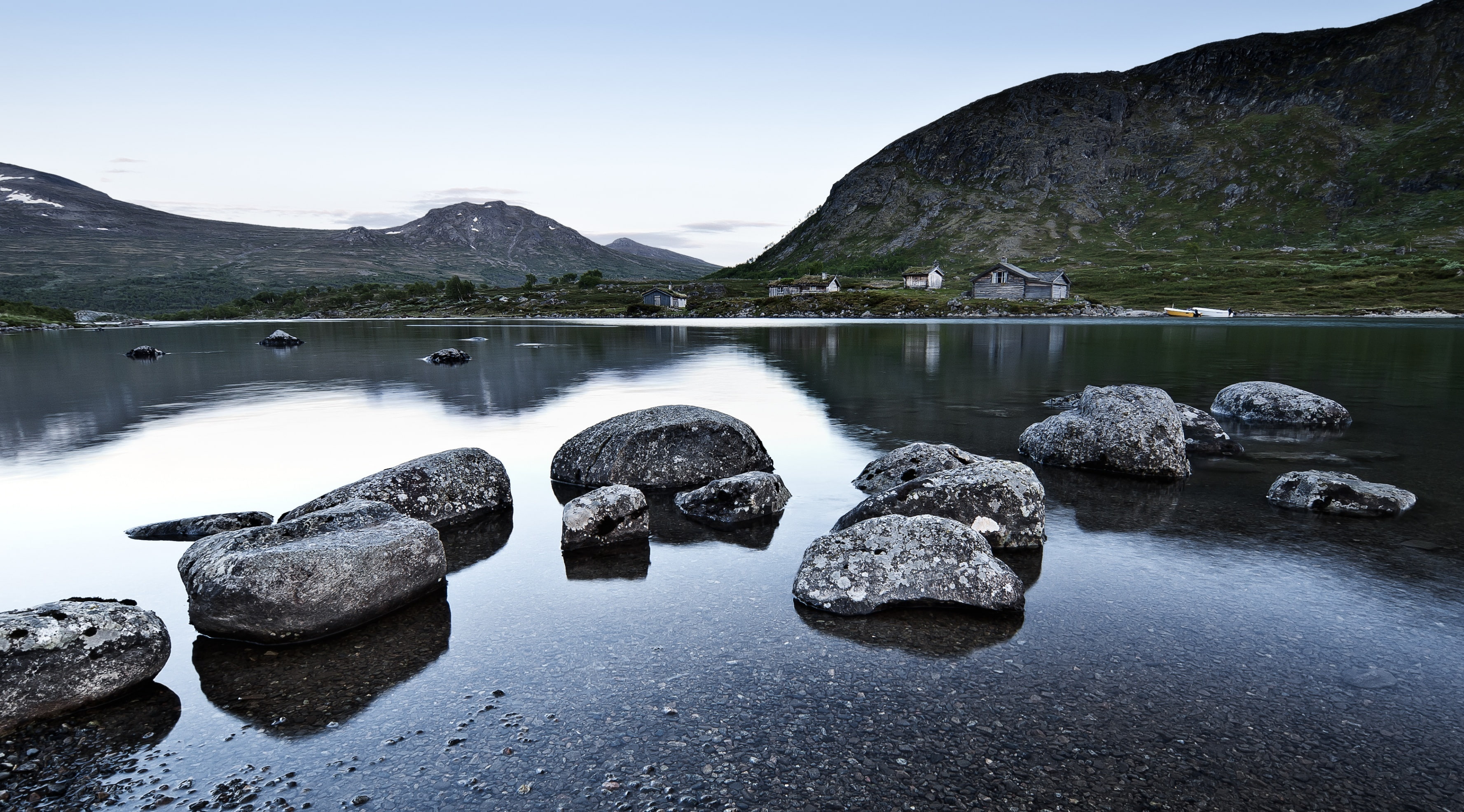 Hills, accomodation, Blue, tranquility, Still, North, atmosphere, beauty in nature, Europe, Angle, Wooden, jotunheimen, Mountains, visipix, Reflection, HD Wallpaper