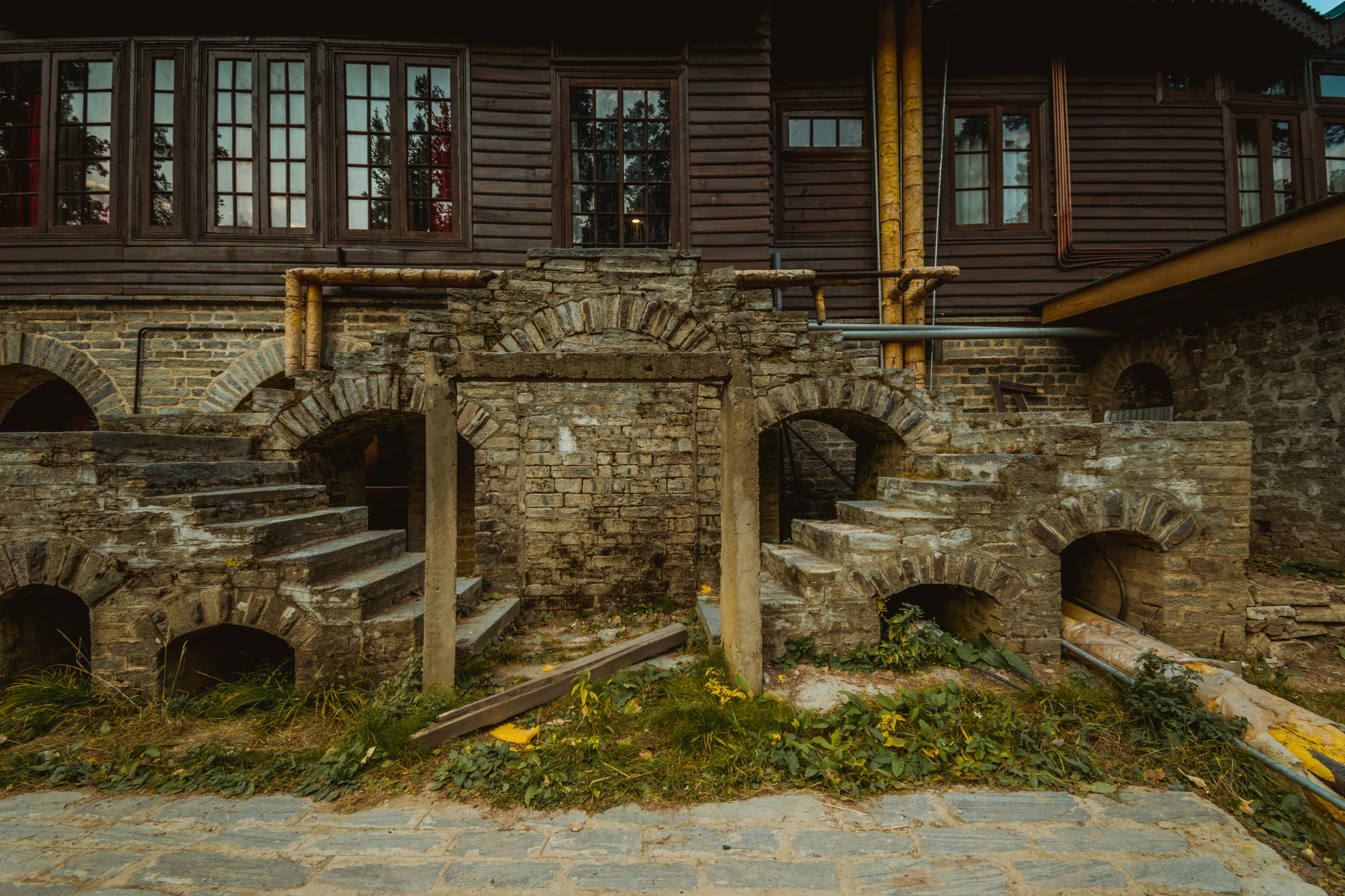 ruins, kashmir, stone gateway, wooden palace, steps and staircases, old and new, 5K, residential district, staircase, evening, old, built structure, walnut wood, HD Wallpaper