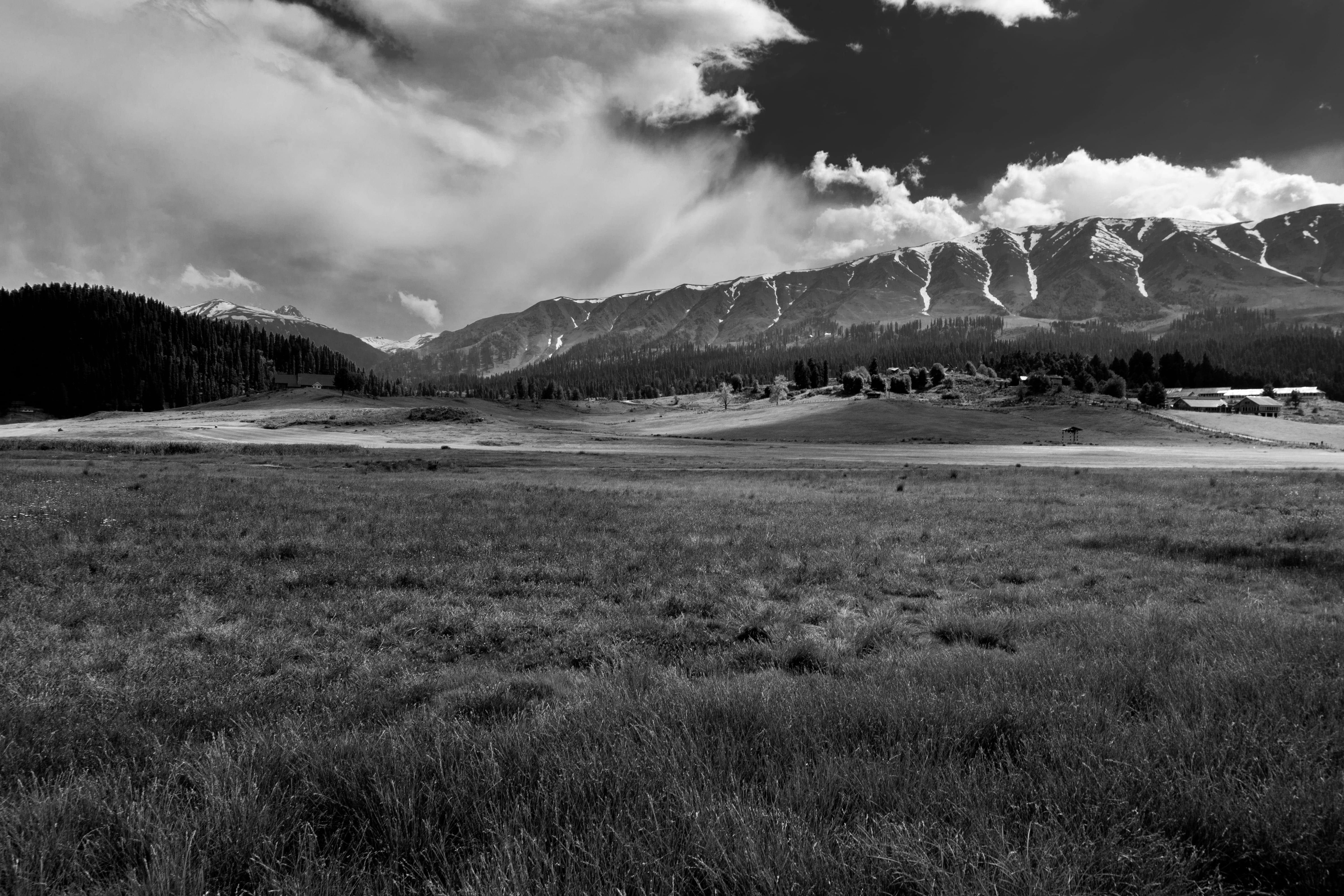 gulmarg, 5K, outdoors, no people, cloud - sky, environment, day, india, tranquil scene, nature, field, mountains, landscape, plant, kashmir, snowcapped mountain, HD Wallpaper