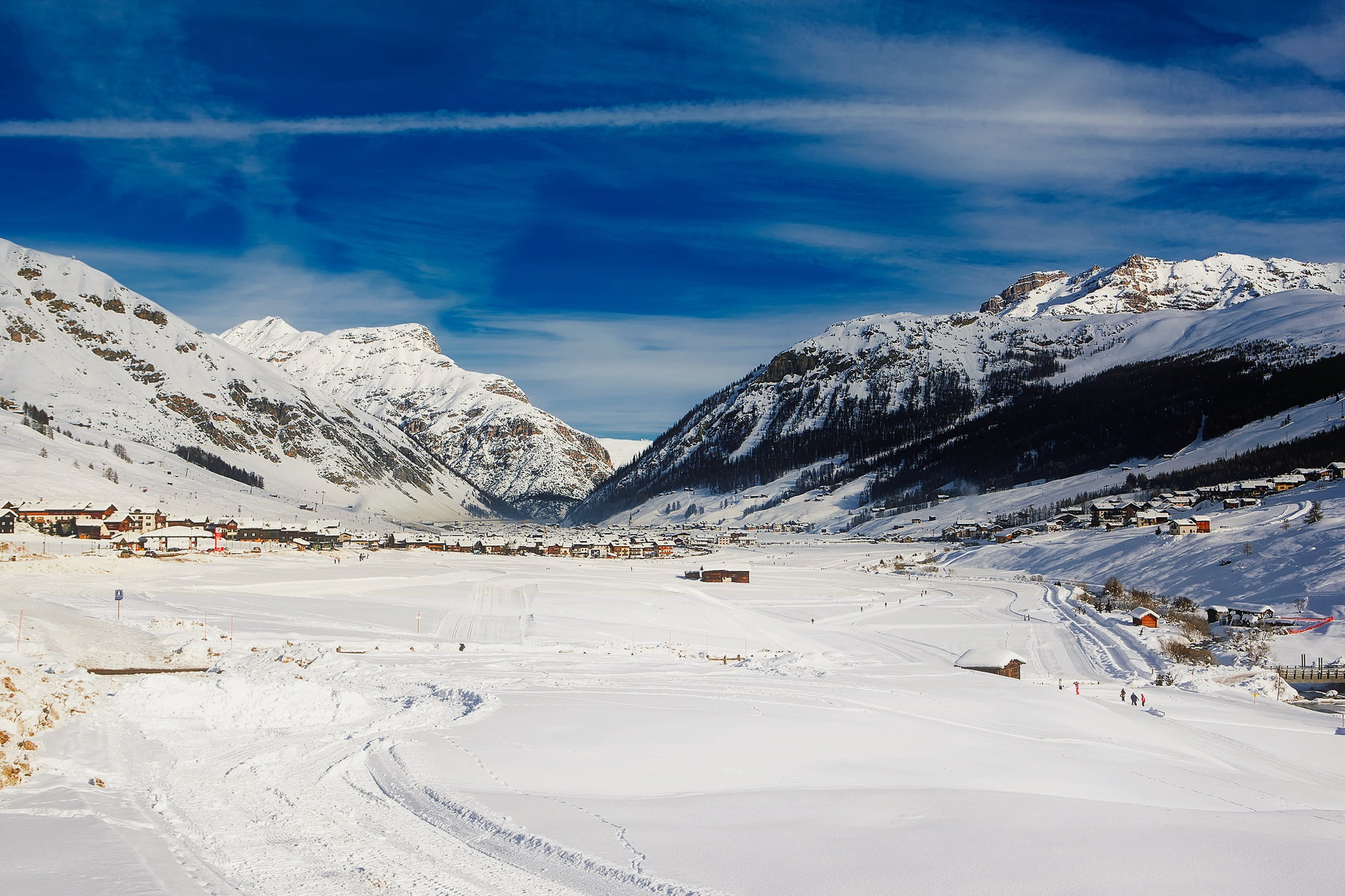 winter, scenics - nature, snow, village, mountain range, cloud - sky, hdr, ski slope, tranquil scene, town, livigno, no people, italy, vacation, environment, HD Wallpaper