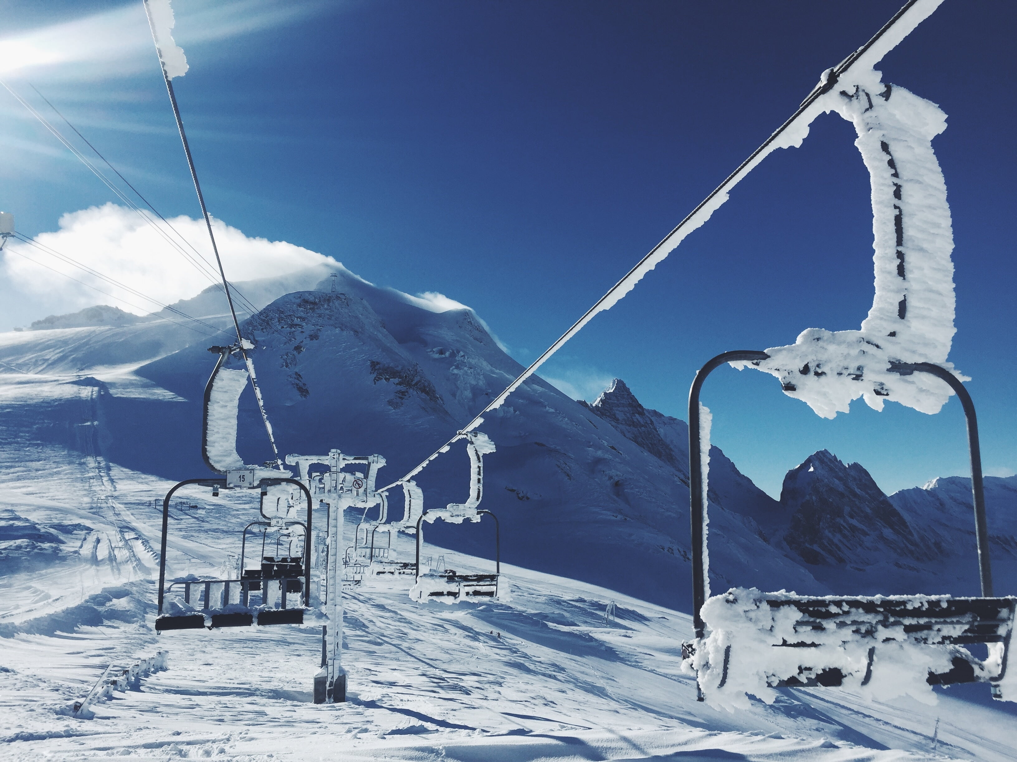 mountains, tourist Resort, black, travel, winter, ski Resort, mountain, blue, frost, panoramic, landscape, european Alps, europe, tourism, white color, HD Wallpaper