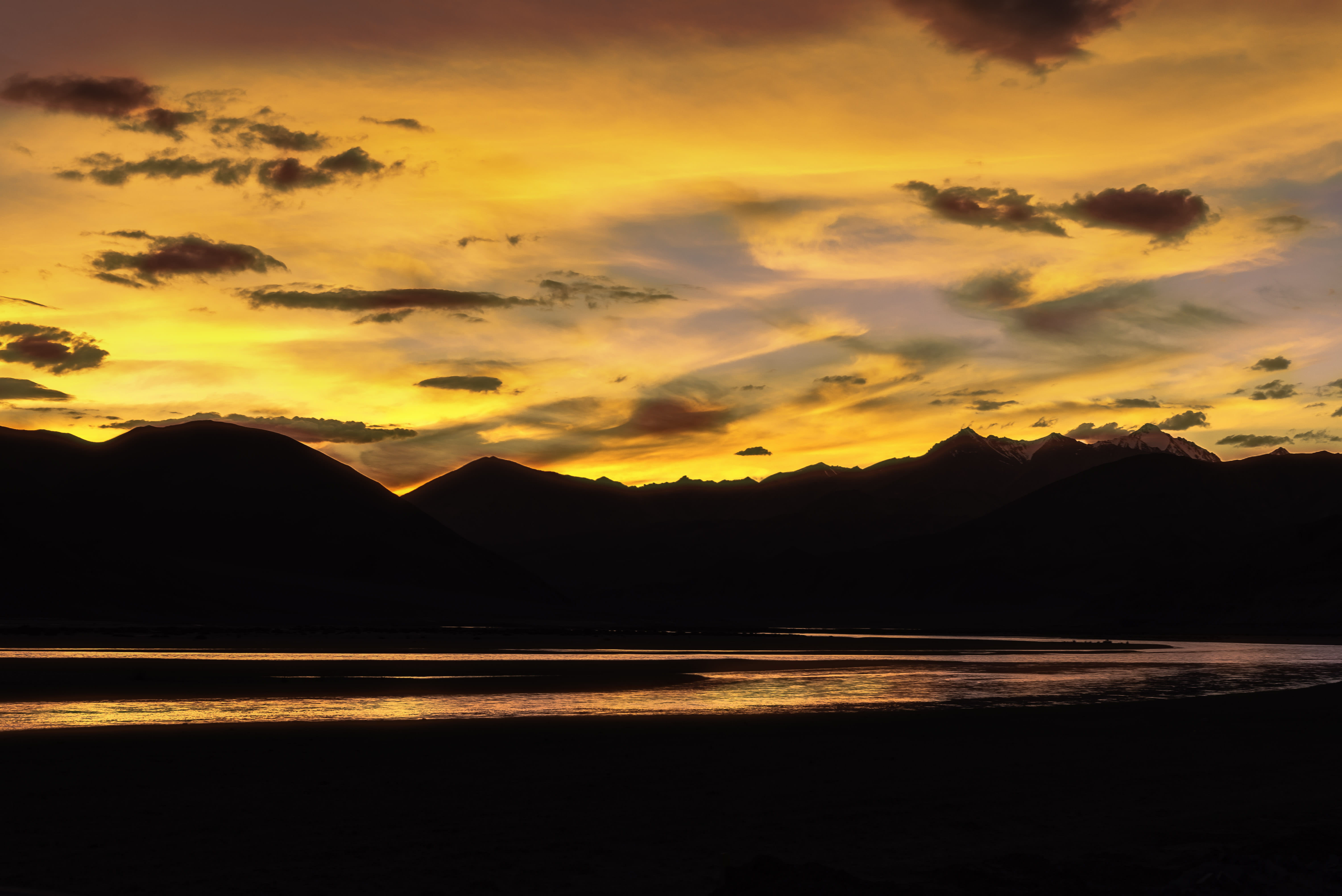 tranquility, mountain, silhouette, nature, cloud - sky, land, orange color, dramatic sky, no people, scenics - nature, tranquil scene, sunset, sky, beauty in nature, HD Wallpaper