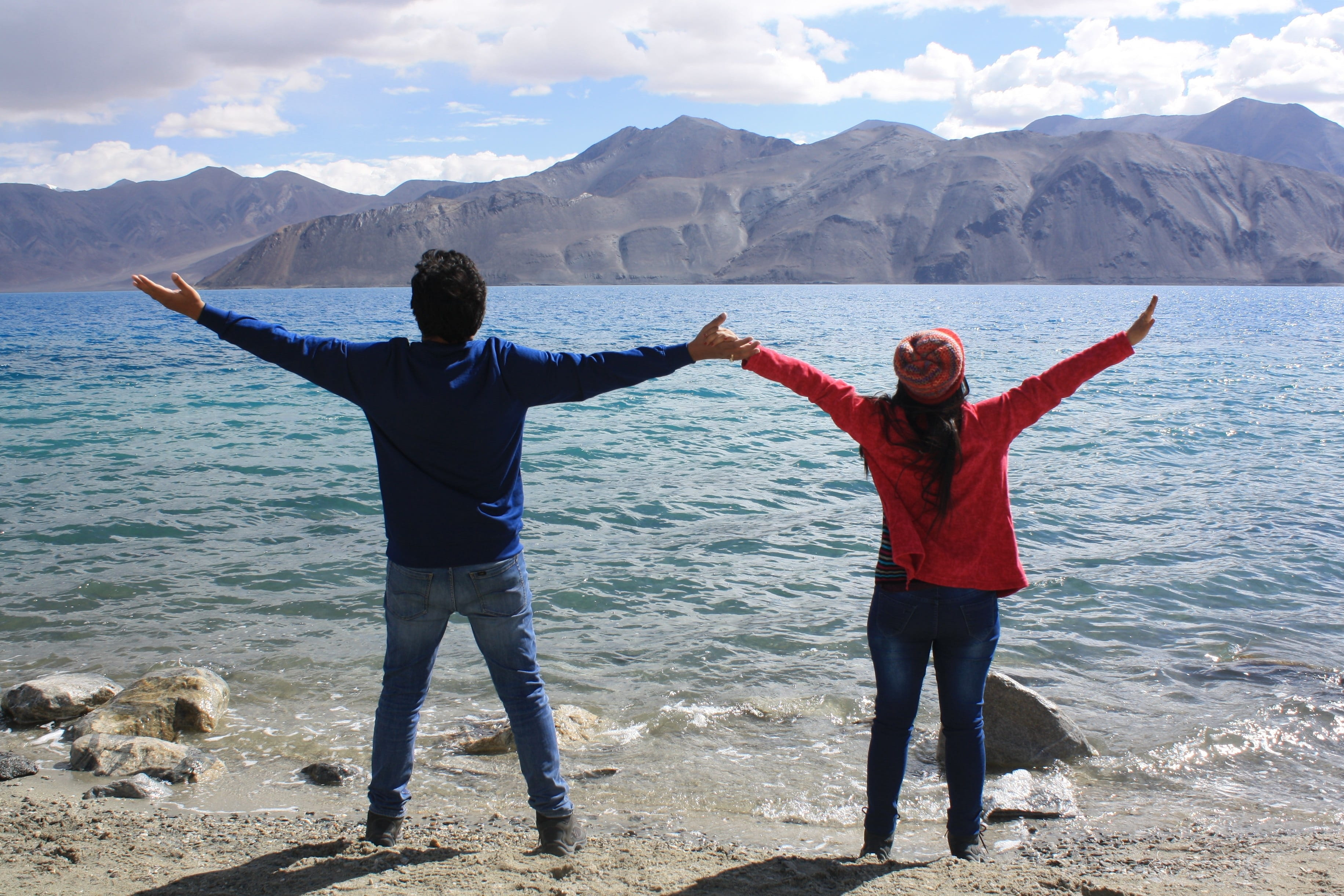 men, mountain, males, trip, lifestyles, full length, rest, casual clothing, leisure, standing, arms outstretched, travelling, pangong, relax, calm, outdoors, HD Wallpaper