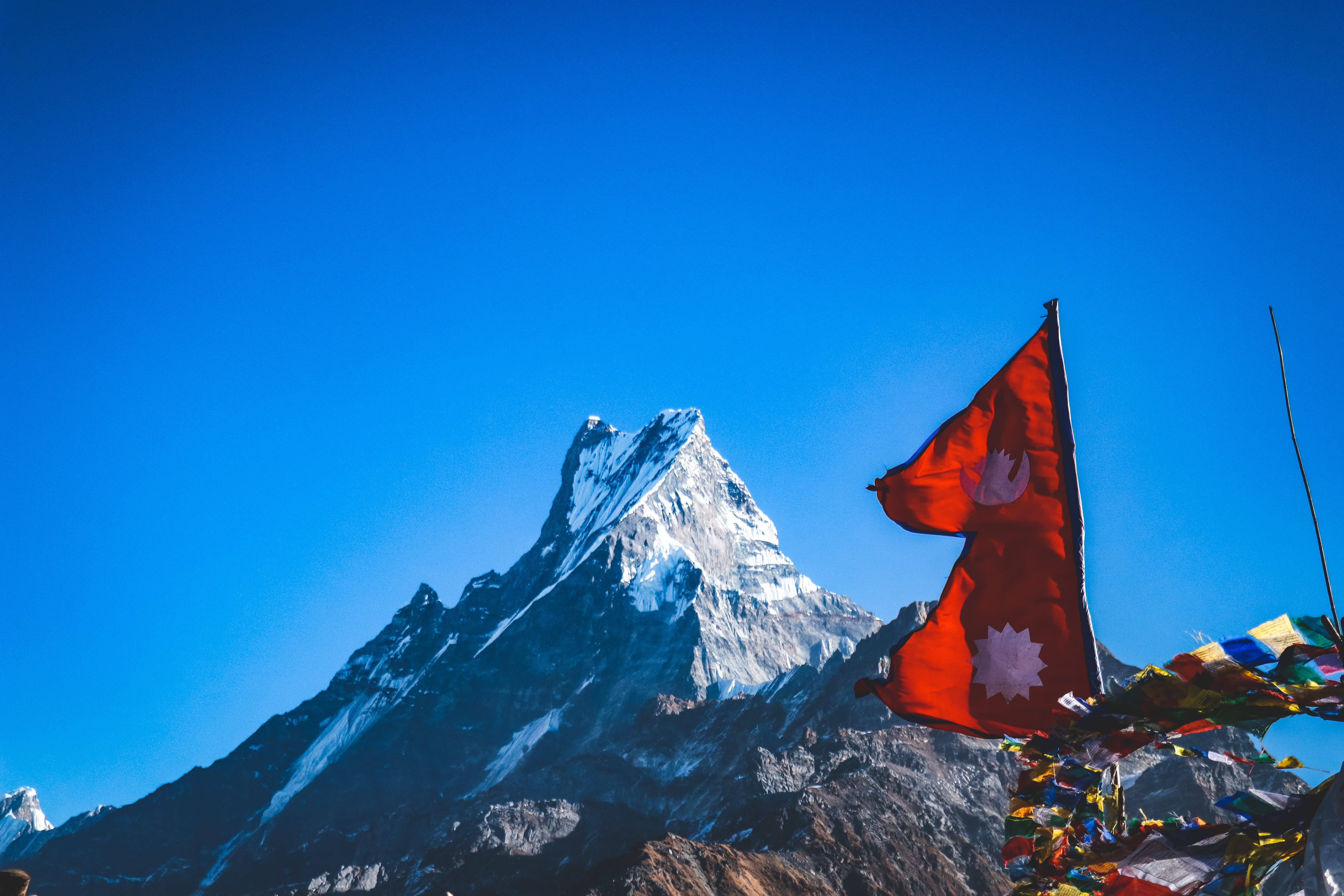 mountain range, trek, tranquility, day, 5K, cold temperature, flah, environment, mountain, mardi himal, blue, no people, copy space, winter, nepal, tranquil scene, HD Wallpaper