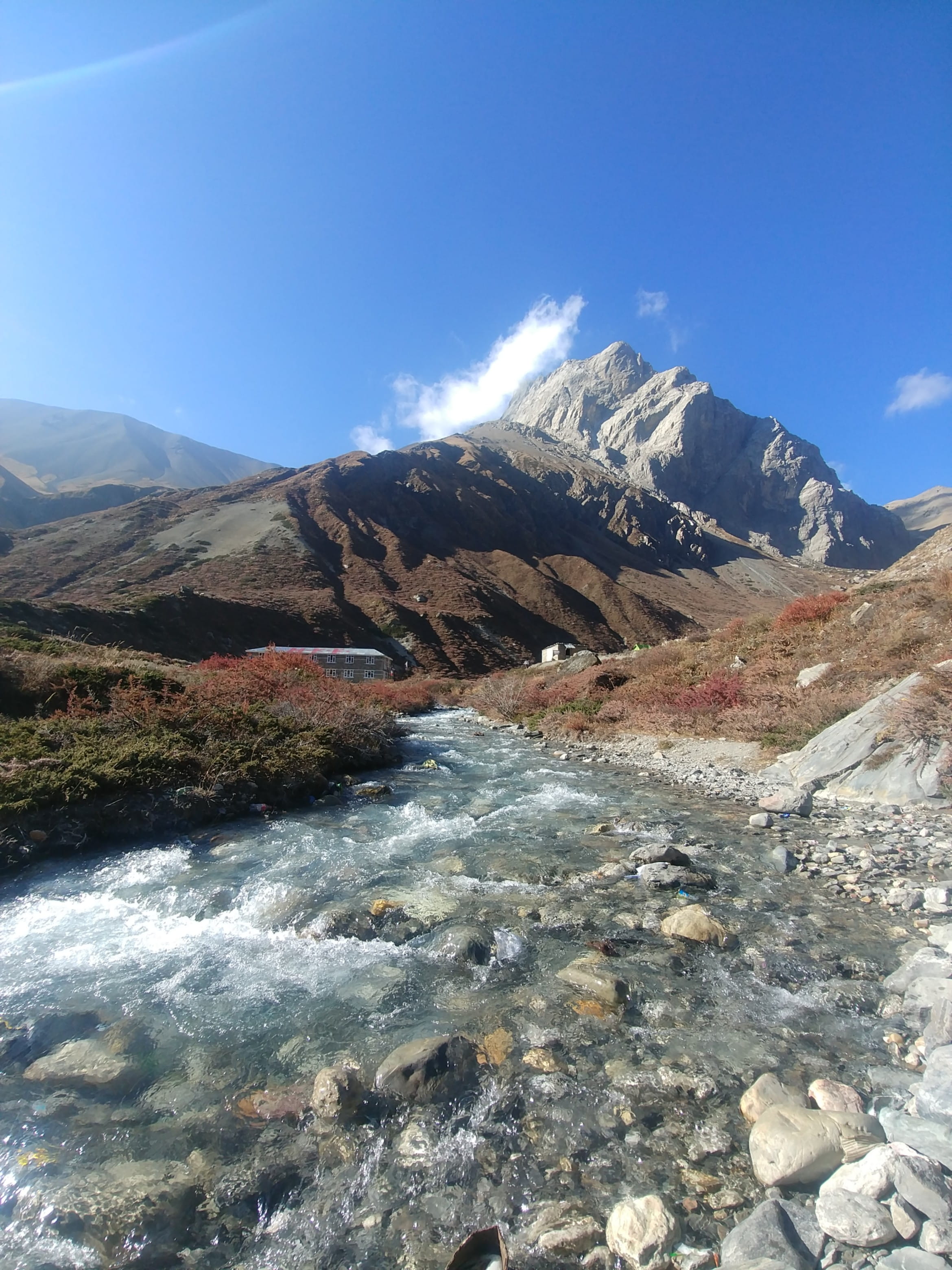 treknepal, trekking, river, mountain, fresh, beauty in nature, pawankawan, tranquility, nepal, flowing water, himalayas, landscape, day, snow, sky, tilicho lake, Phone HD Wallpaper