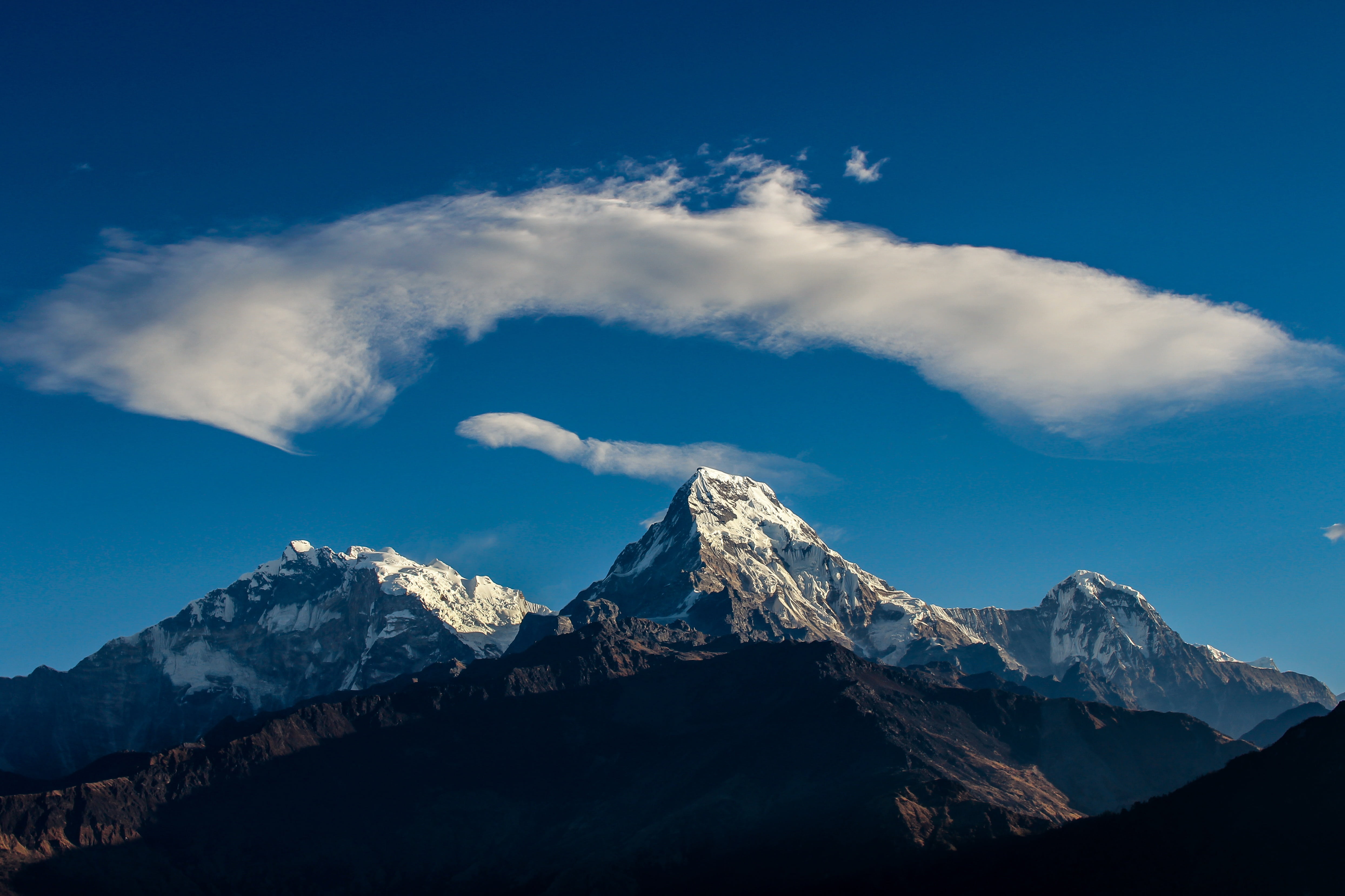 no people, mountain Peak, himalaya, circuit, cloud - sky, clouds, scenics, asia, snow, himalayas, environment, trek, snowcapped mountain, outdoor, hiking, HD Wallpaper