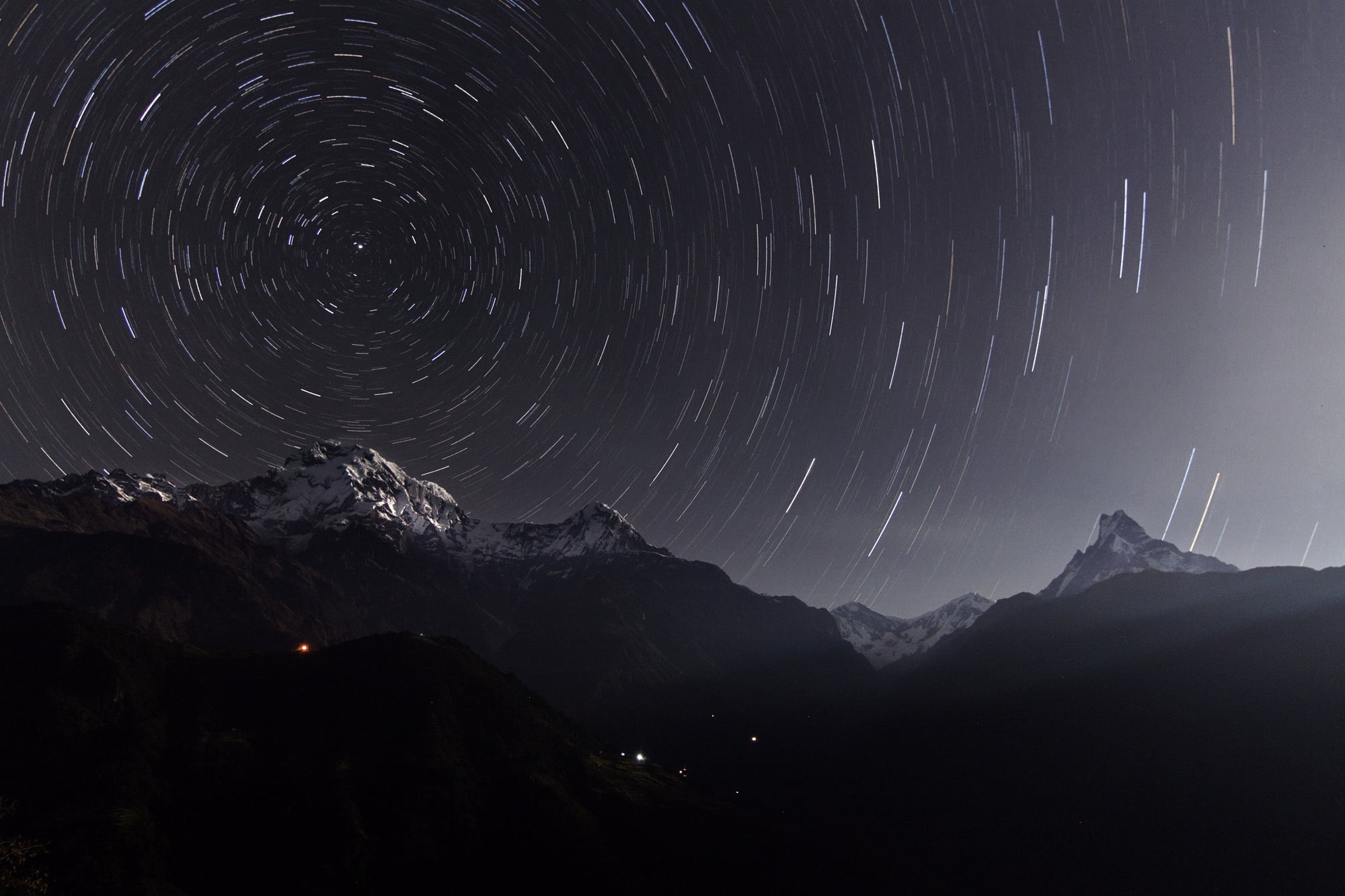 excerpt, scenics - nature, tranquil scene, 1080P, nature, no people, mountain, long exposure, motion, star trail, mountain range, the Himalayas, Nepal, HD Wallpaper