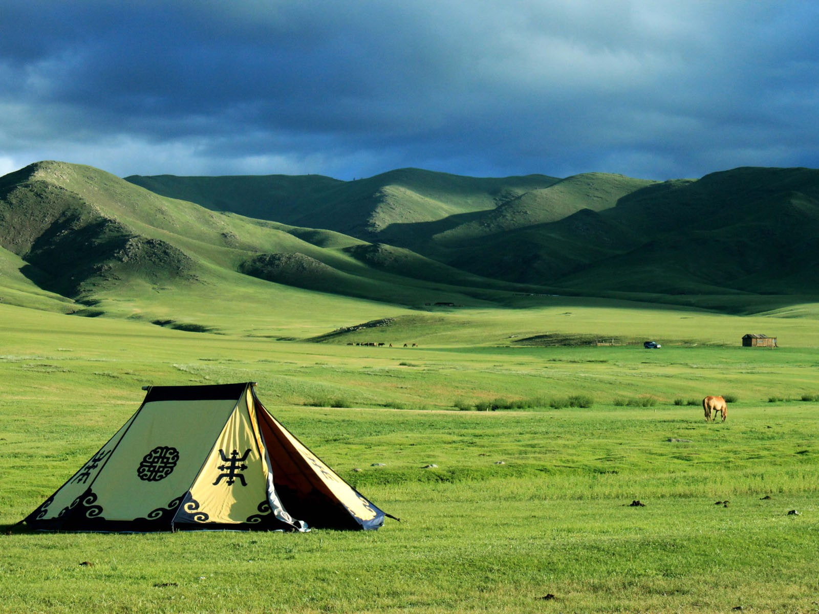 grass, tents, mountain, 720P, nature, HD Wallpaper