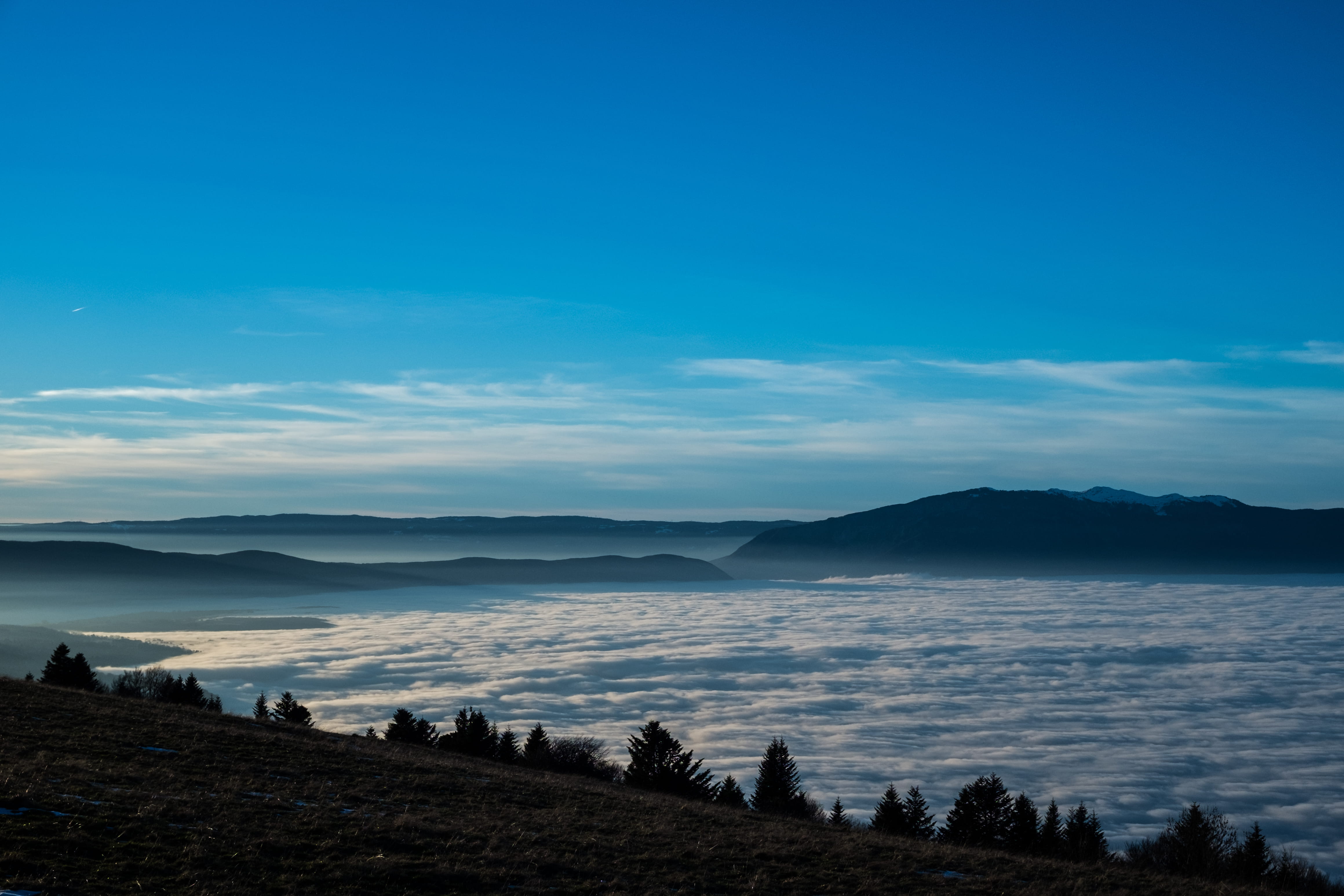 no people, fog, air, clouds, lndscape, 4K, land, water, sky, idyllic, beaumont, space, day, scenics - nature, nature, high, genève, tranquility, salève, HD Wallpaper
