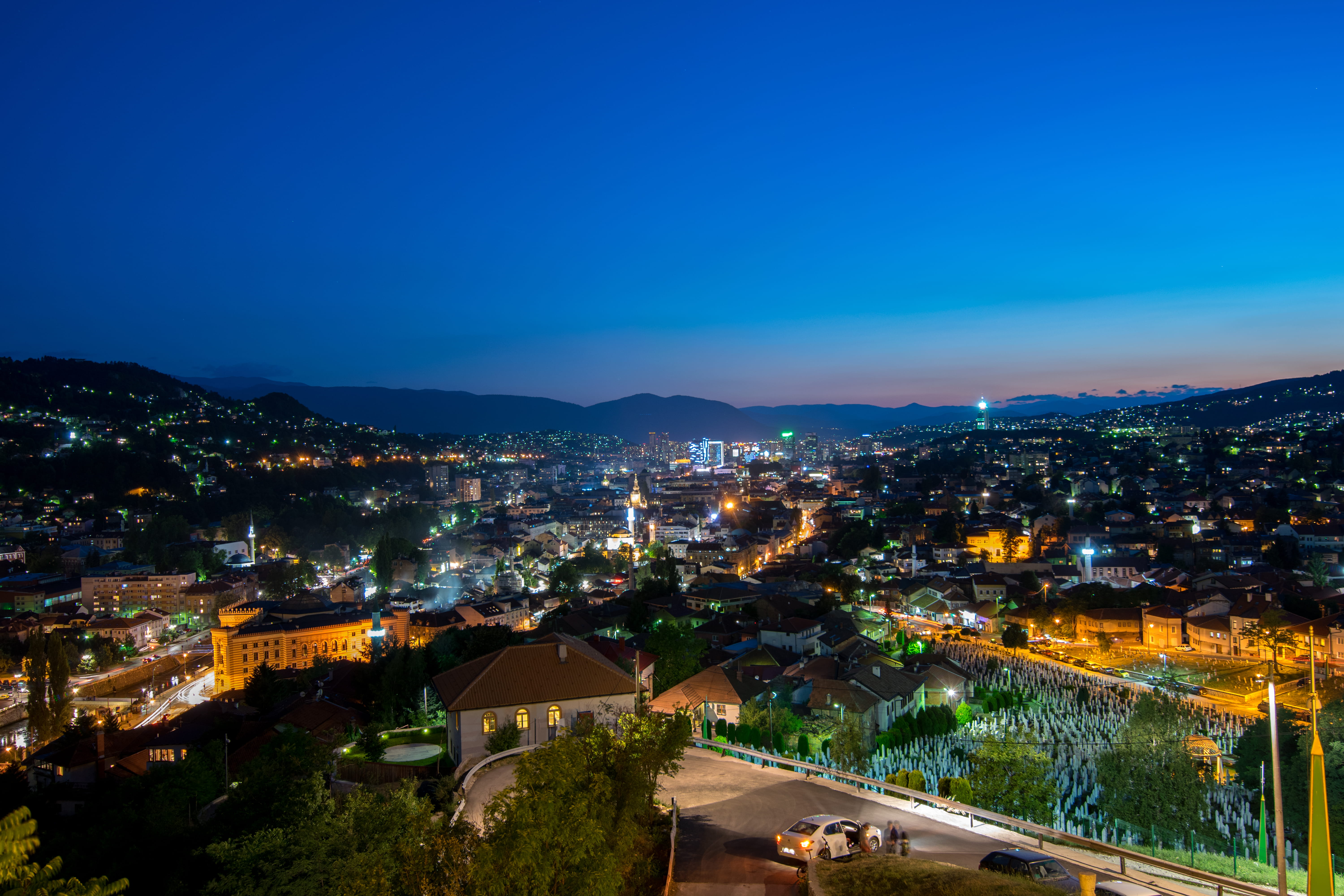 night, sight seeing, cityscape, bosnia and herzegovina, city, built structure, 5K, building, high angle view, sarajevo, residential district, lights, balkans, HD Wallpaper