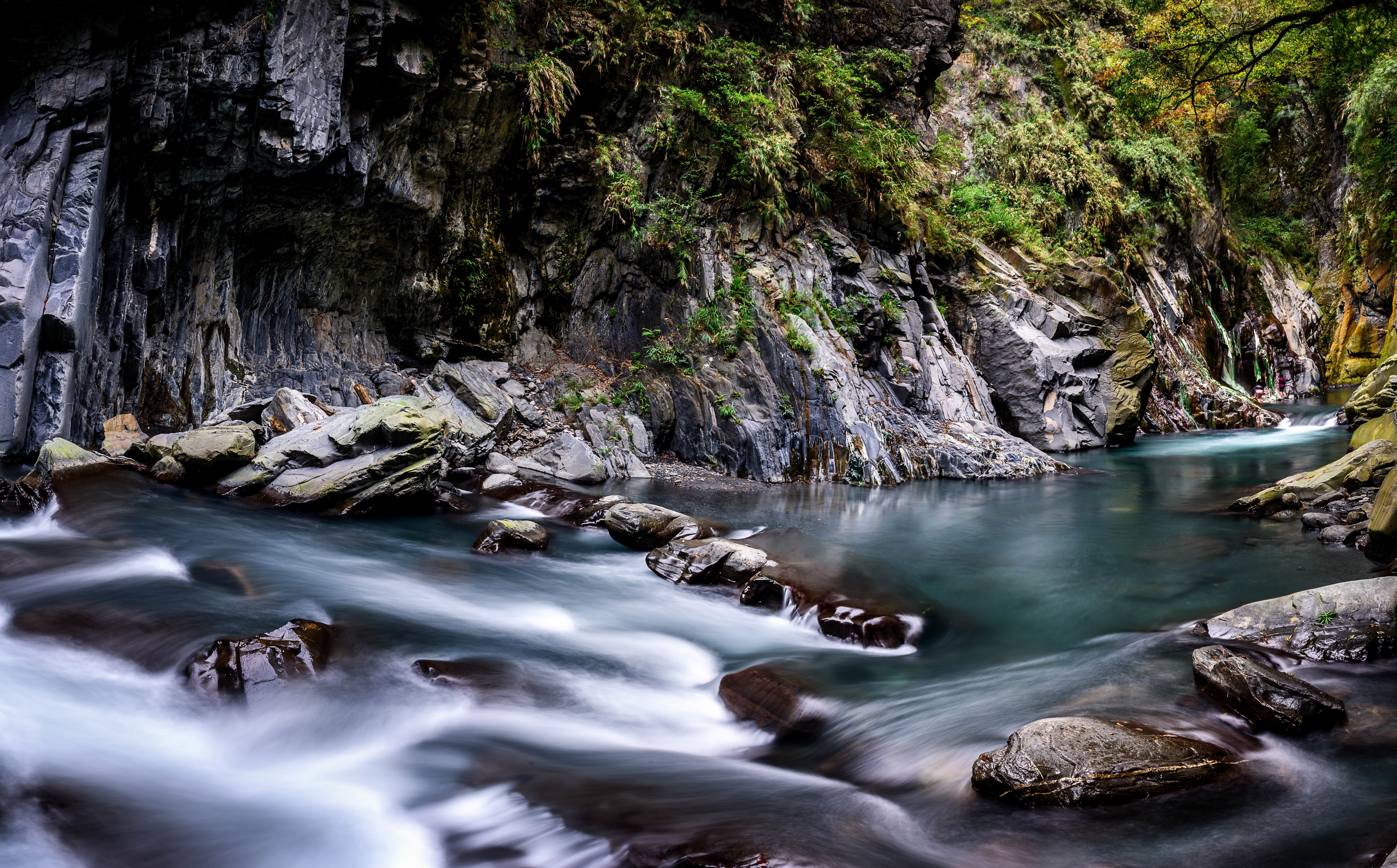 stream - flowing water, Spring, beauty in nature, blurred motion, Landscape, longexposure, Travel, Photography, plant, outdoors, rock - object, hotspring, HD Wallpaper