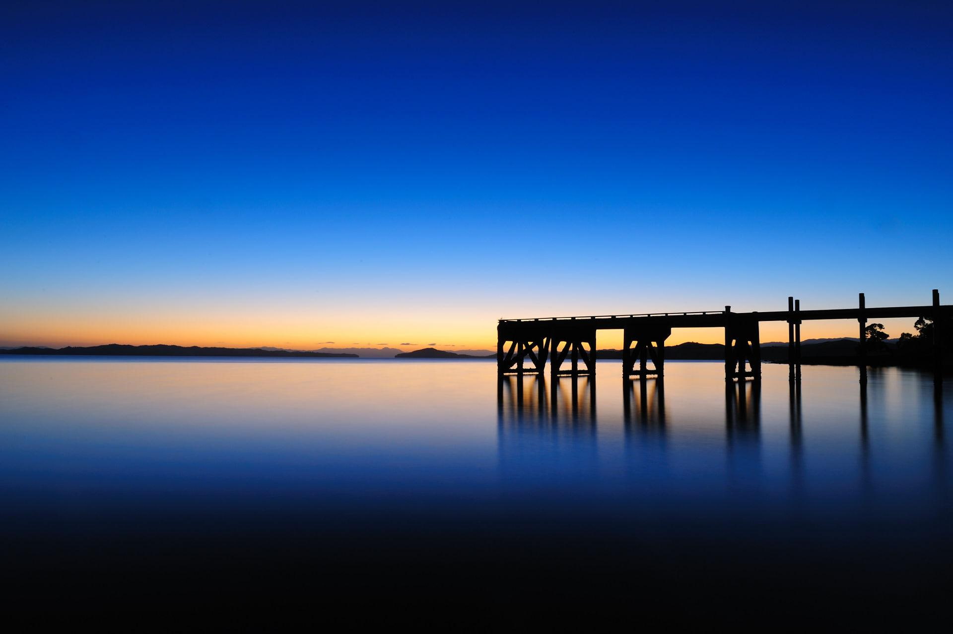 sunrise, blue, dark, 1080P, silent, rise, sun, 3d and abstract, maraetai, HD Wallpaper