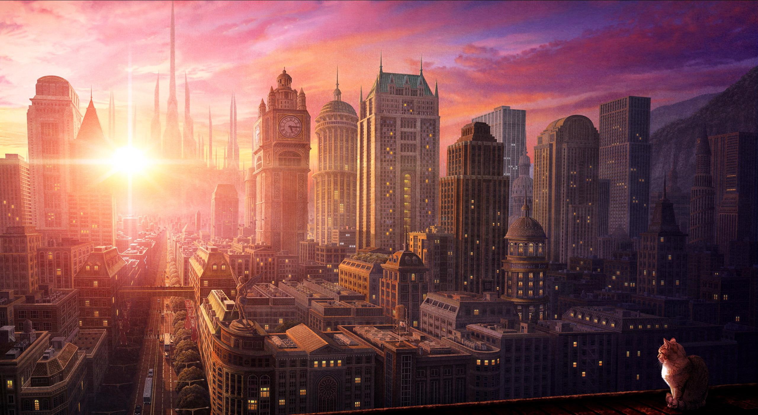 2012, 3d and abstract, picture, 2K, rise, sun, city, sunris, HD Wallpaper
