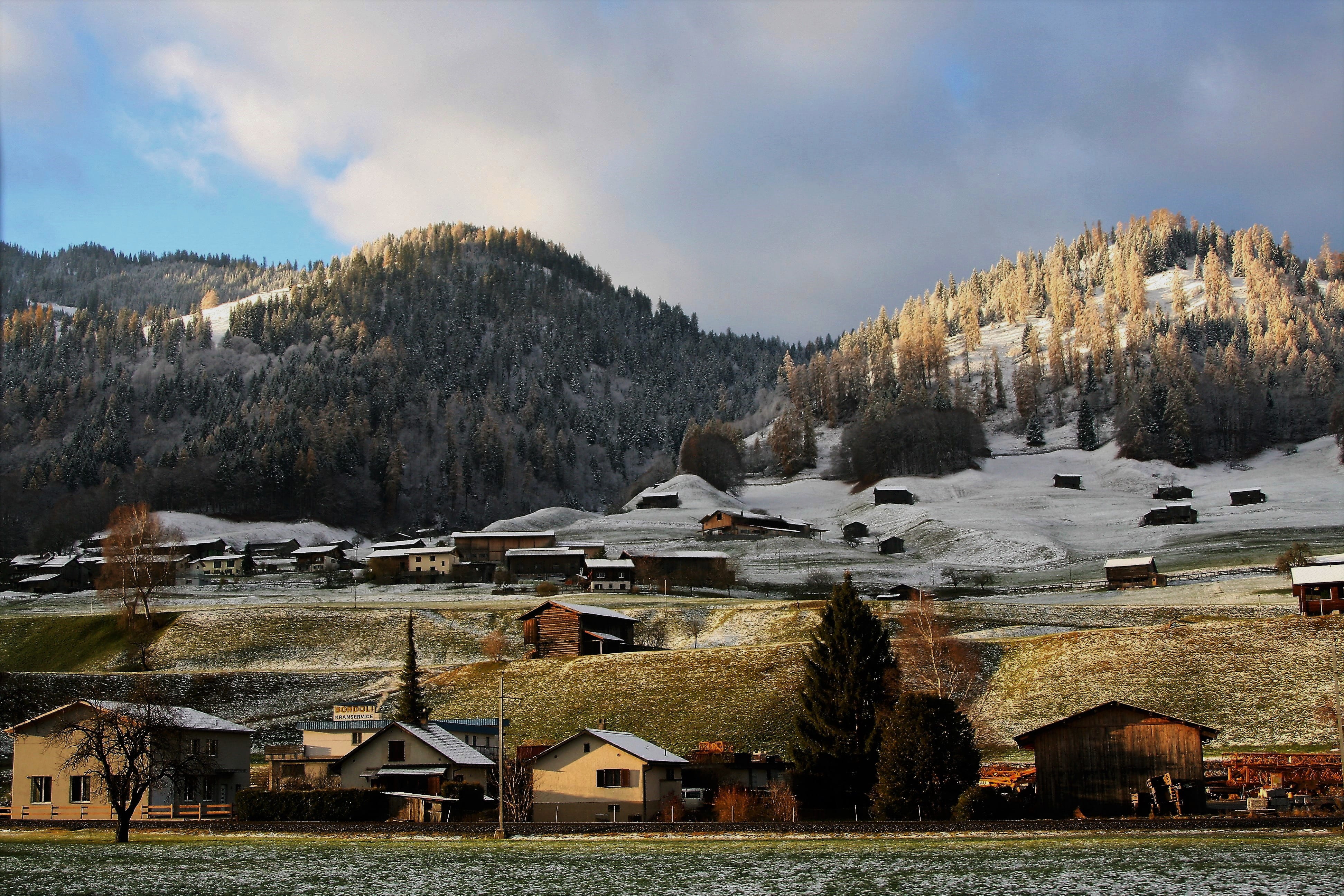 view, switzerland, cloud - sky, seasons of the year, mountain hiking, hiking, building, the beauty of the mountains, cottage, mountain trekking, sky, house, HD Wallpaper