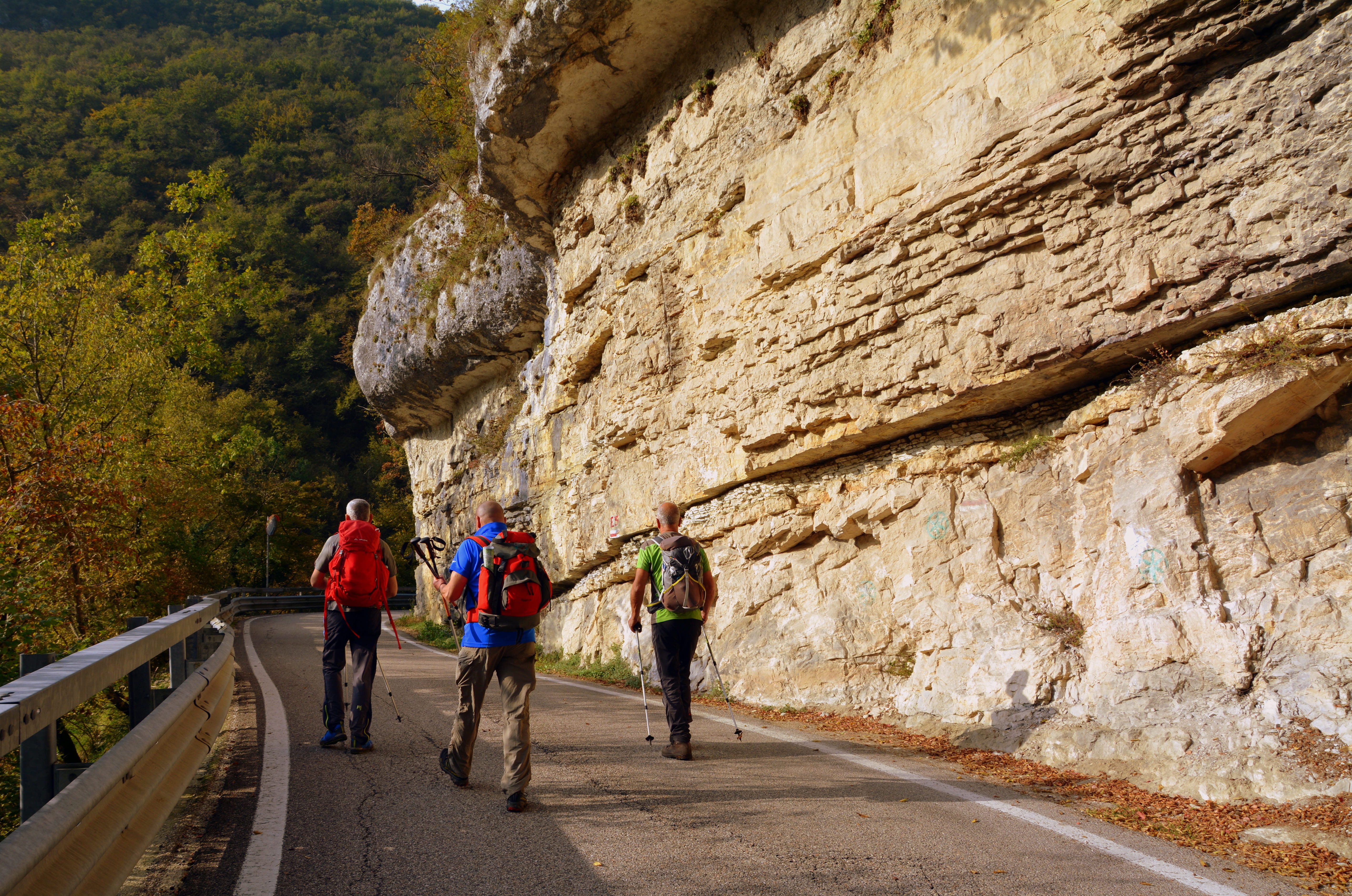 architecture, nature, backpack, rock, travel, rock - object, real people, leisure activity, walk, stone, mountain, day, men, e5, people, the european path, HD Wallpaper