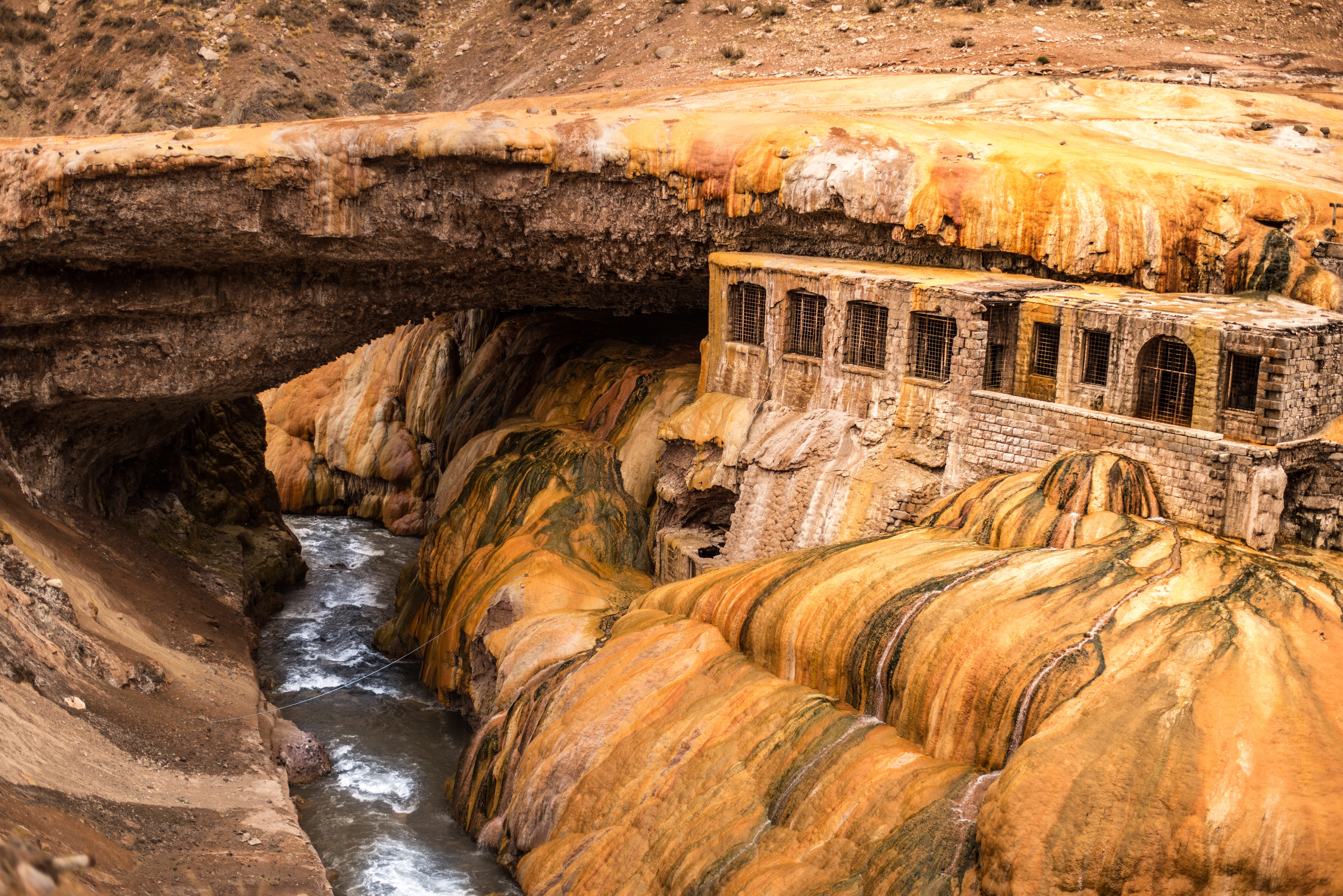 tourism, travel, mountain, rock, argentina, geology, 5K, no people, canyon of atuel, travel destinations, flowing water, brown, outdoors, architecture, HD Wallpaper