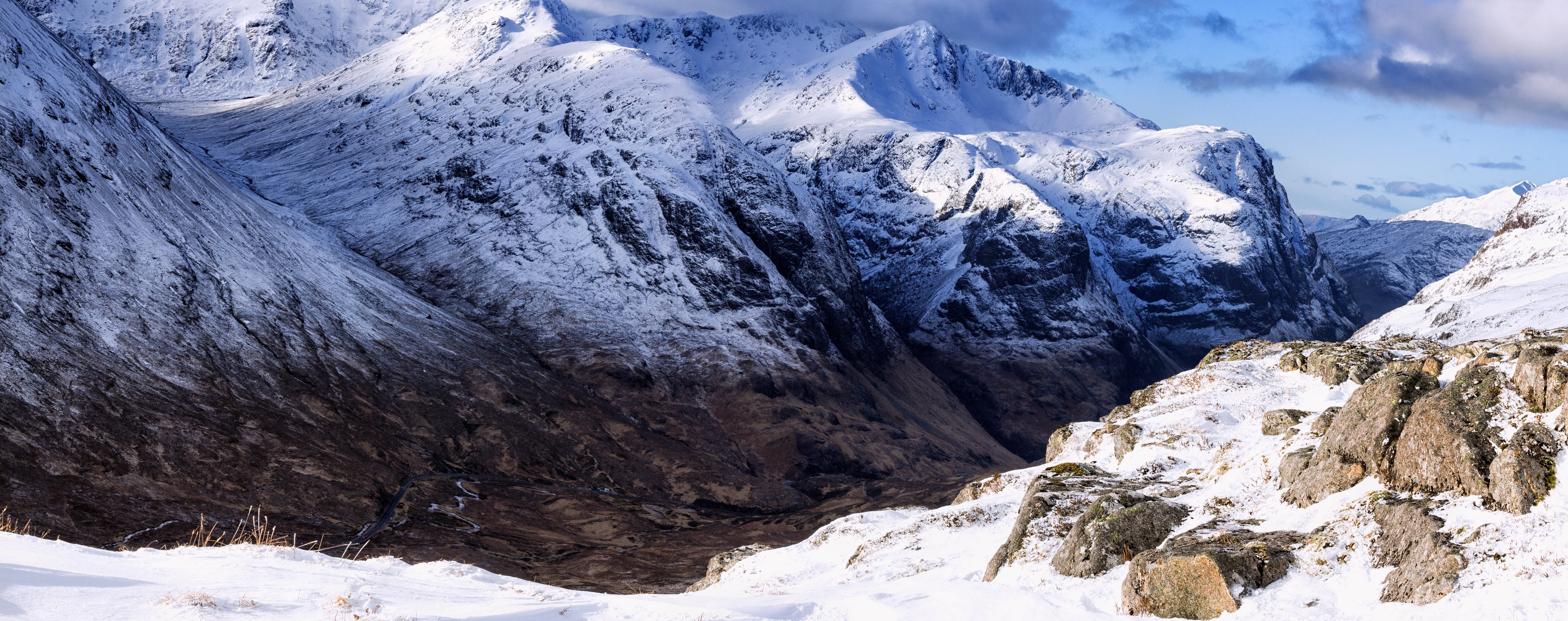 Nature, solid, snowcapped mountain, threesisters, Europe, panorama, 5K, glacier, sky, Panoramic, cold temperature, no people, Peak, three, gray, rock - object, HD Wallpaper