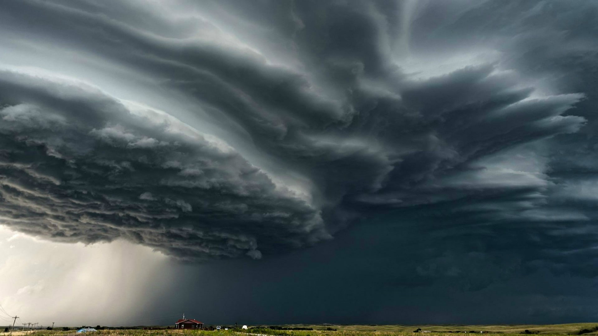 house, storm, trees, landscape, horizon, 1080P, nature, rain, clouds, supercell (nature), HD Wallpaper